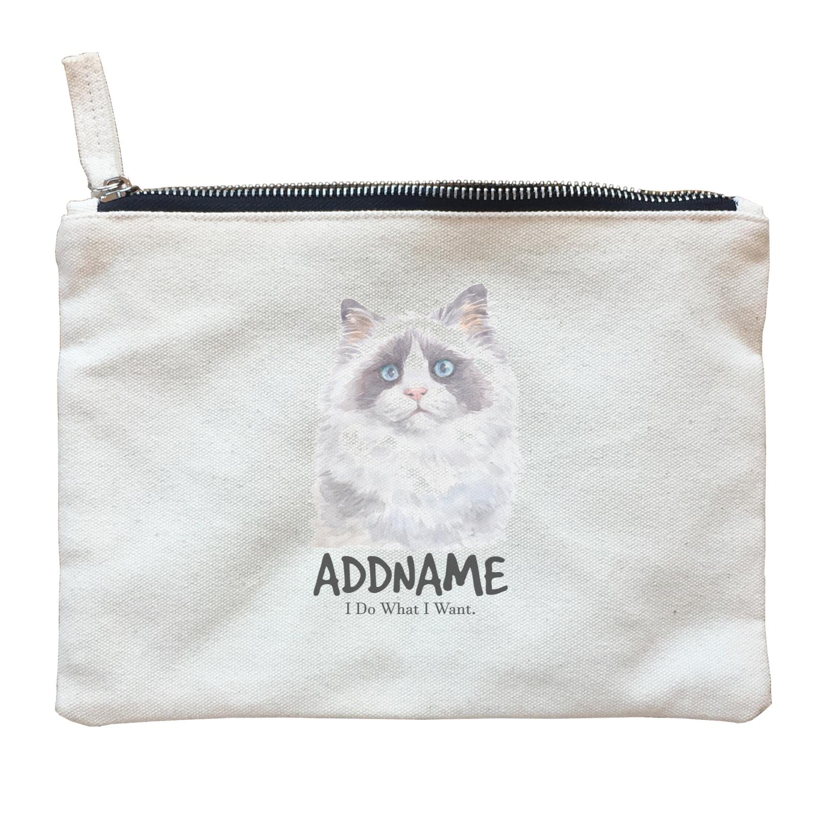 Watercolor Cat Ragdoll Cat Dark Eyes I Do What I Want Addname Zipper Pouch