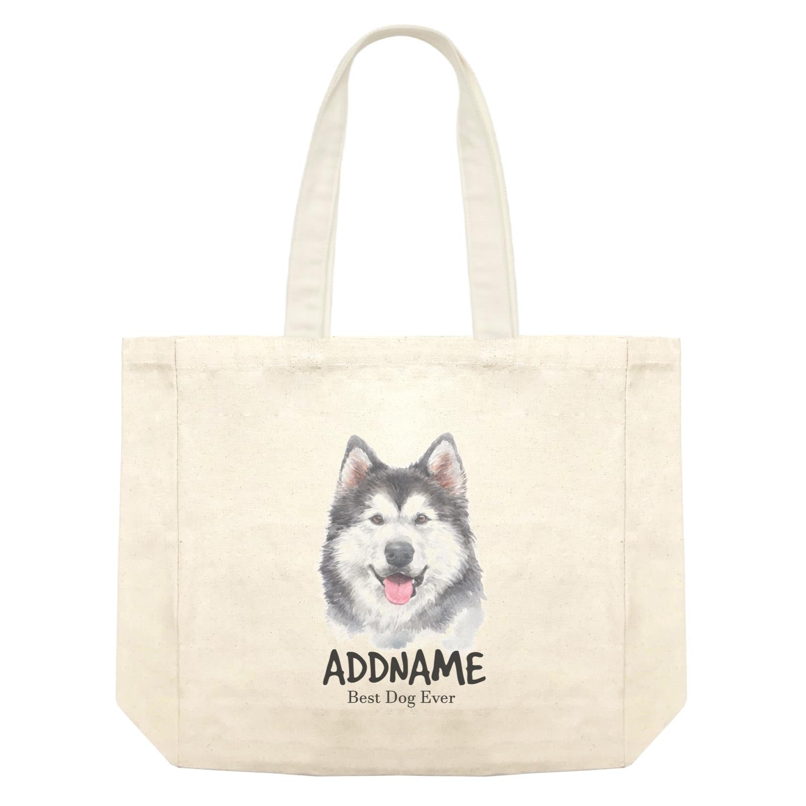Watercolor Dog Siberian Husky Smile Best Dog Ever Addname Shopping Bag