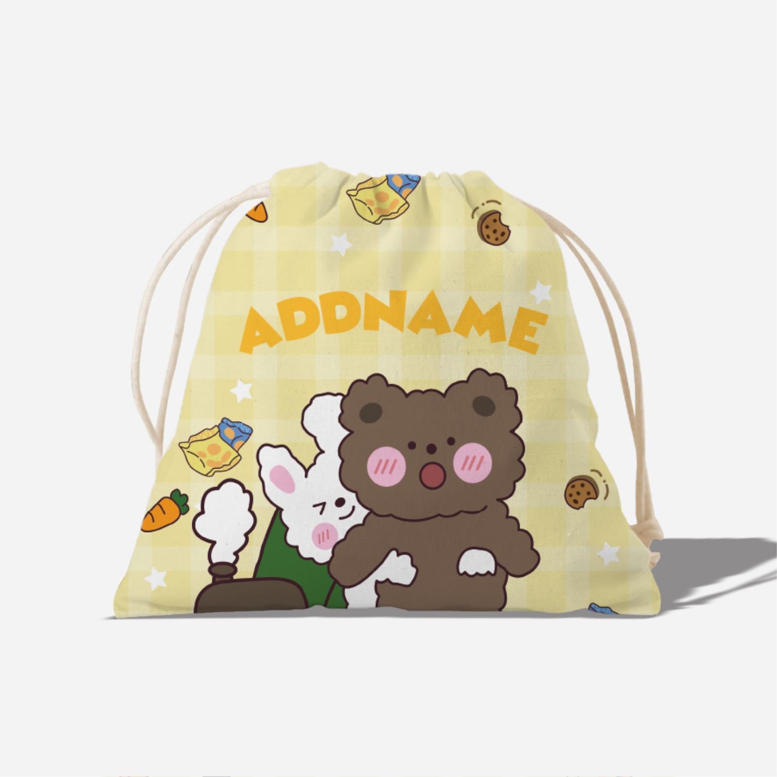 Cute Doodle Series Full Print Satchel - Yellow Rabbit Hug Bear