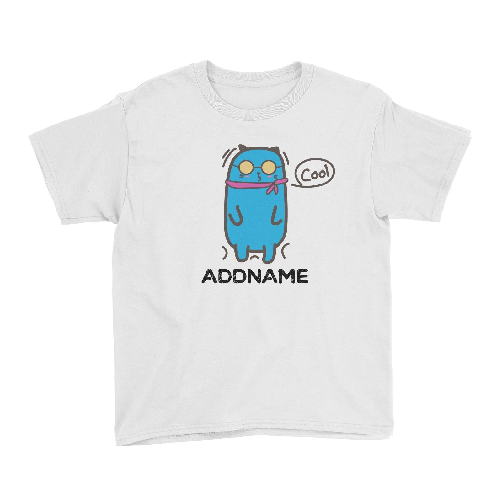 Cute Animals And Friends Series Cool Blue Cat With Sunglasses Addname Kid's T-Shirt