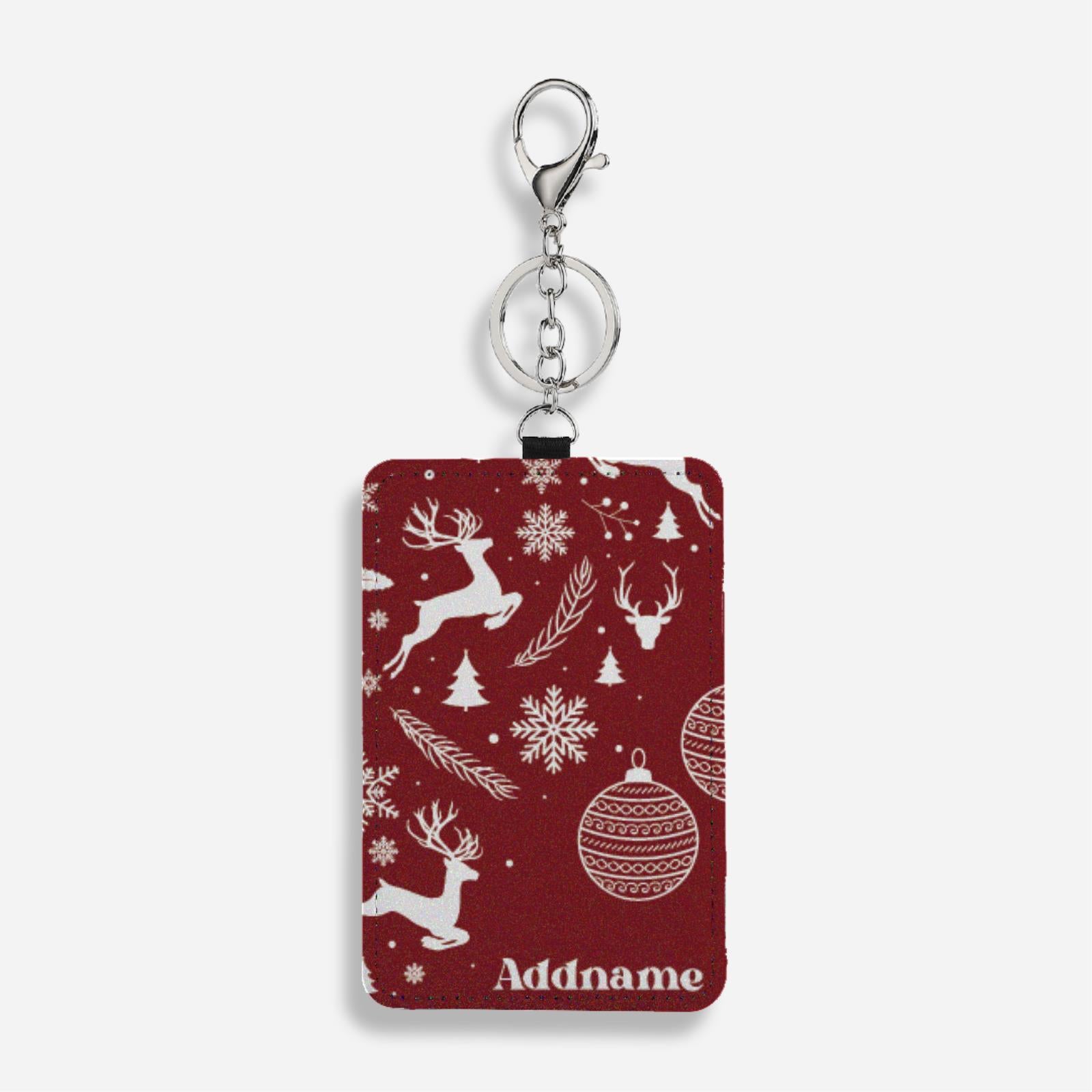 Christmas Series Cardholder With Keyring - Jubilant Reindeers Red