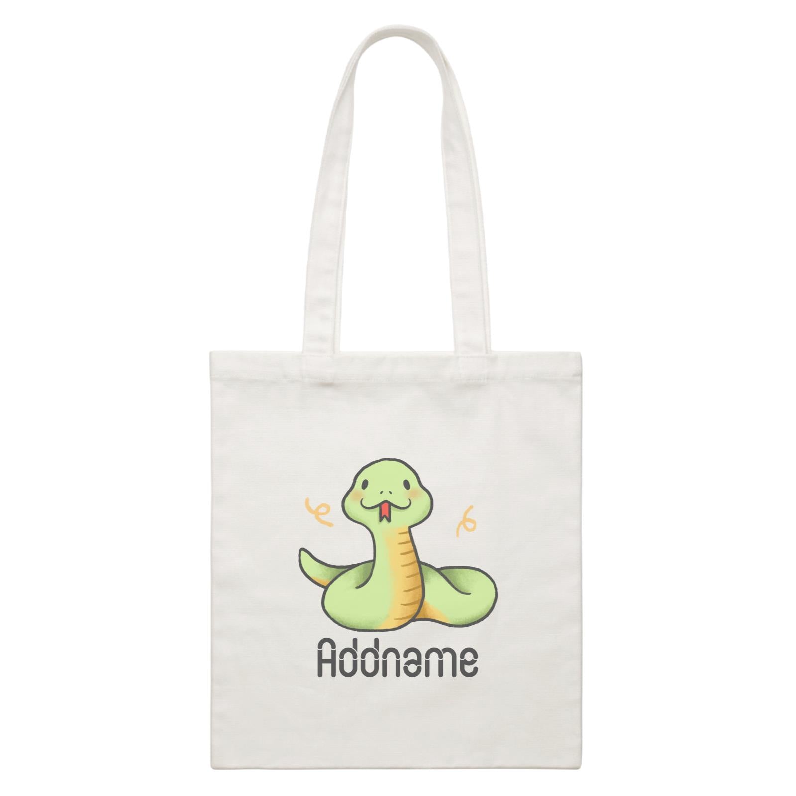 Cute Hand Drawn Style Snake Addname White Canvas Bag
