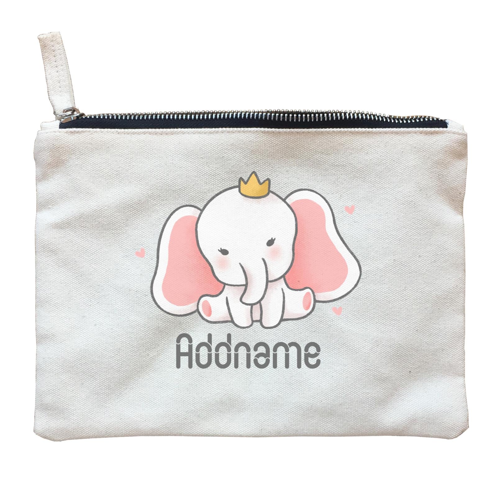Cute Hand Drawn Style Baby Elephant with Crown Addname Zipper Pouch