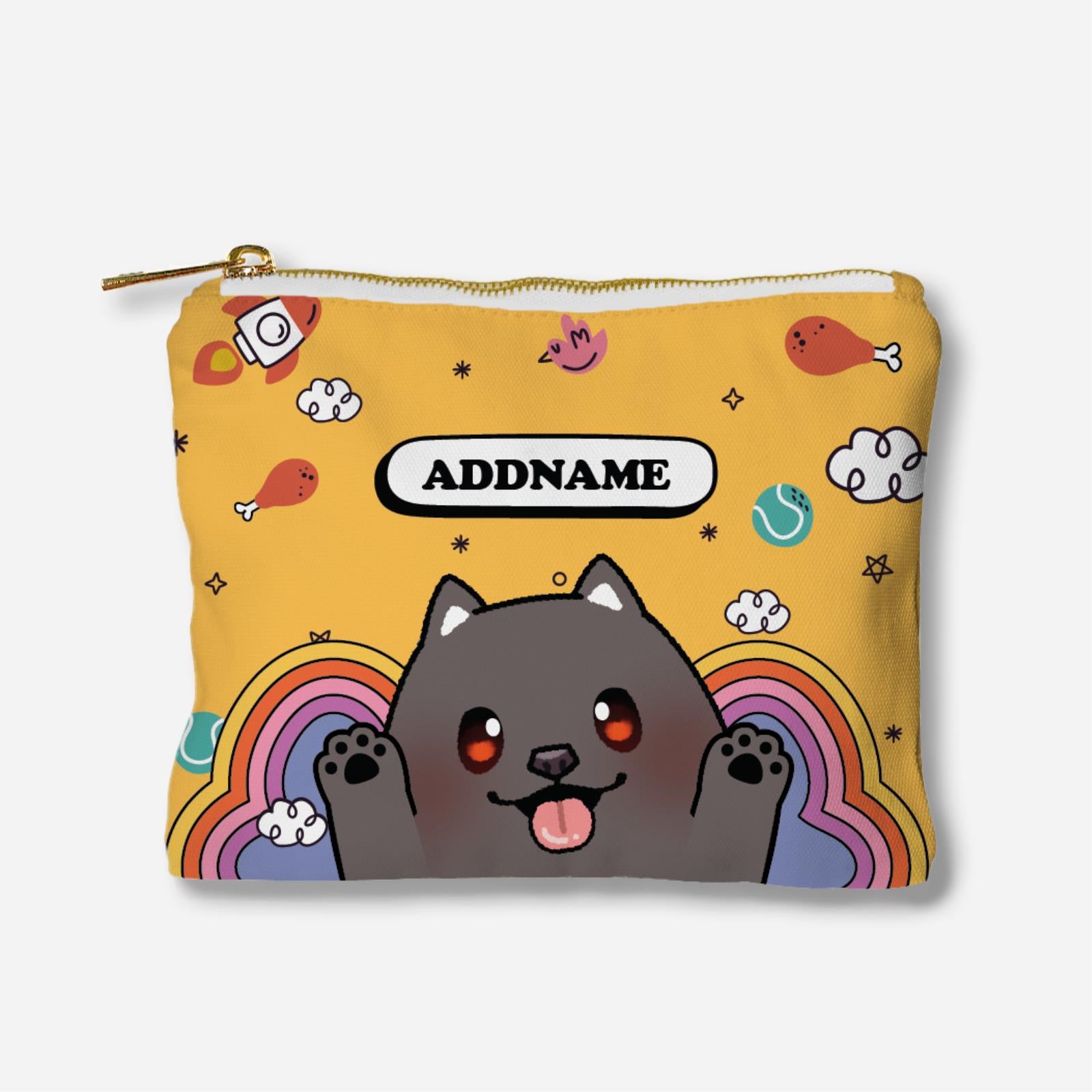 Paw Print Series Full Print Zipper Pouch - Grey Pomeranian