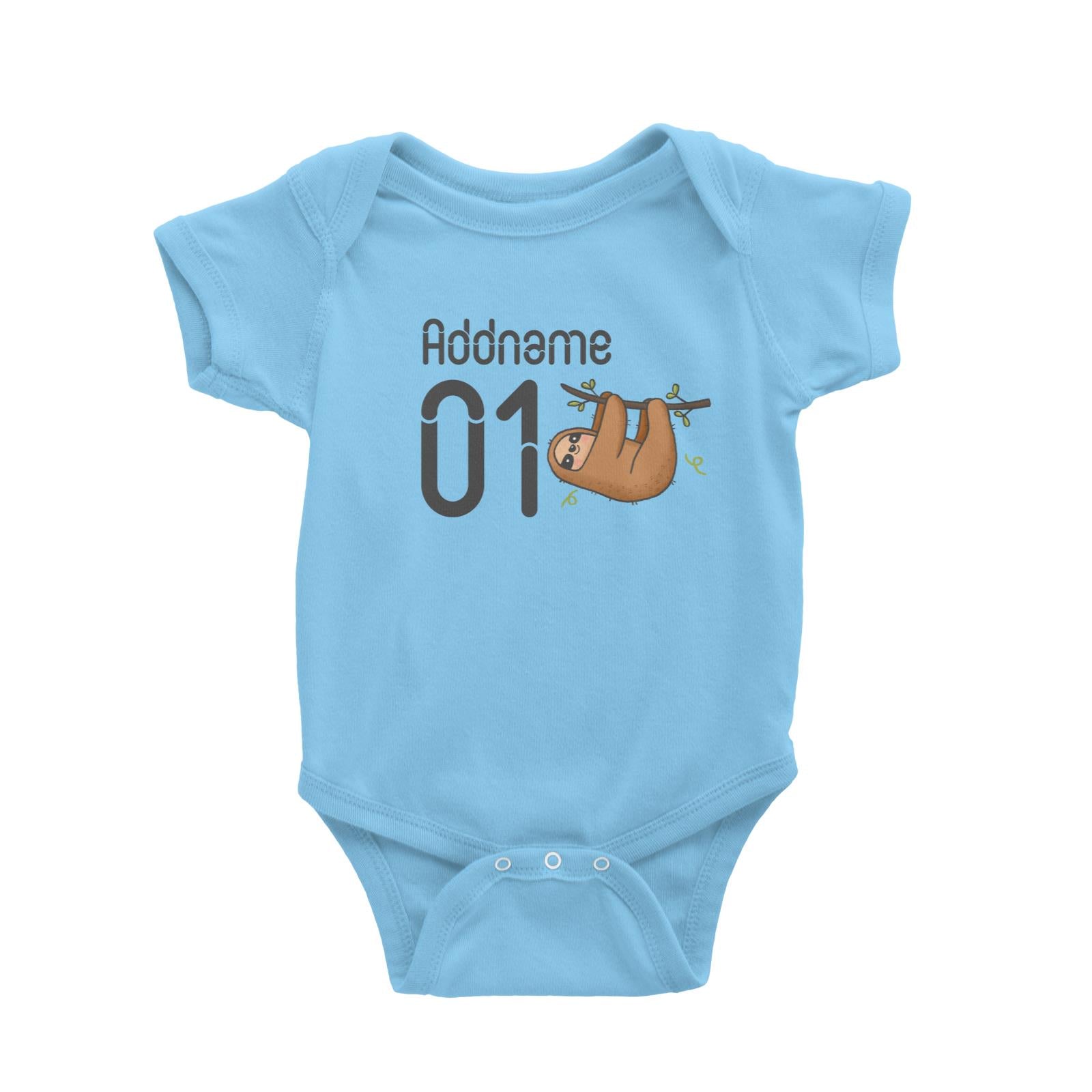 Name and Number Cute Hand Drawn Style Sloth Baby Romper