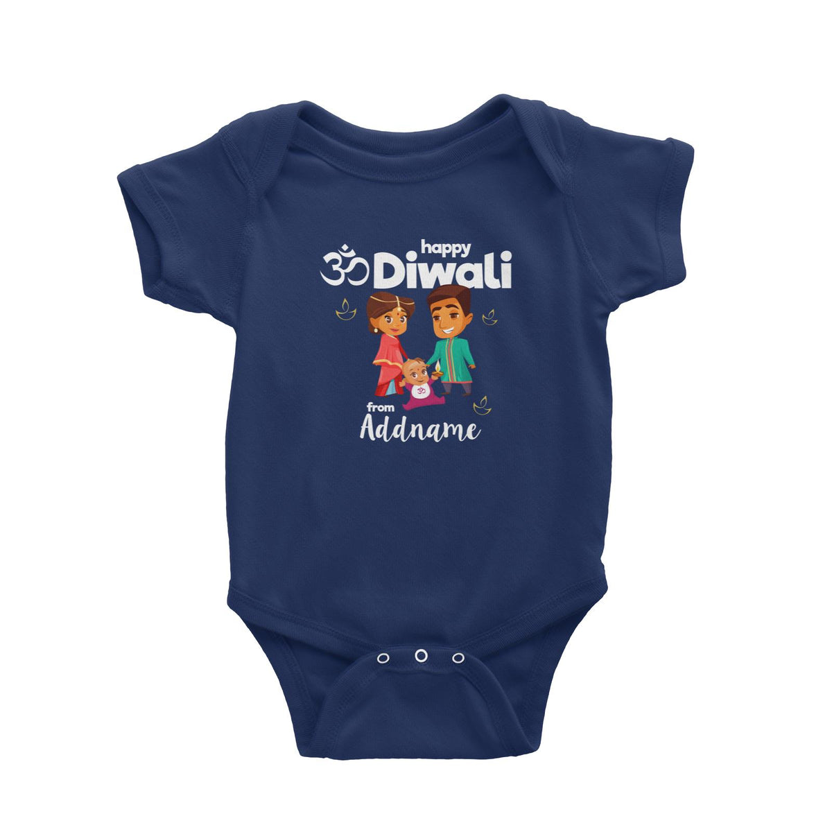 Cute Family Of Three OM Happy Diwali From Addname Baby Romper