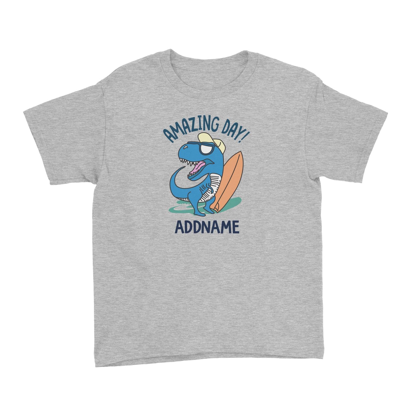 Cool Vibrant Series Amazing Day Dinosaur Surfer Addname Kid's T-Shirt