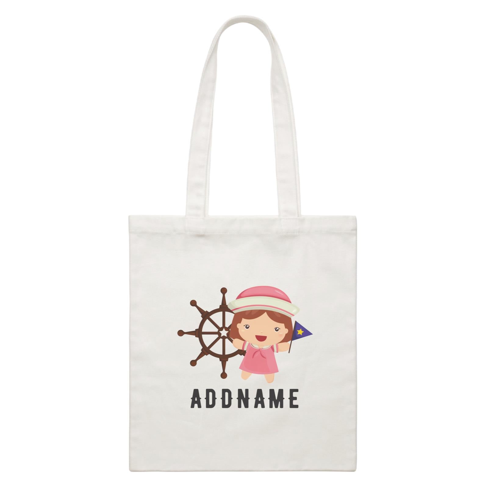 Birthday Sailor Girl In Ship With Wheel Addname White Canvas Bag
