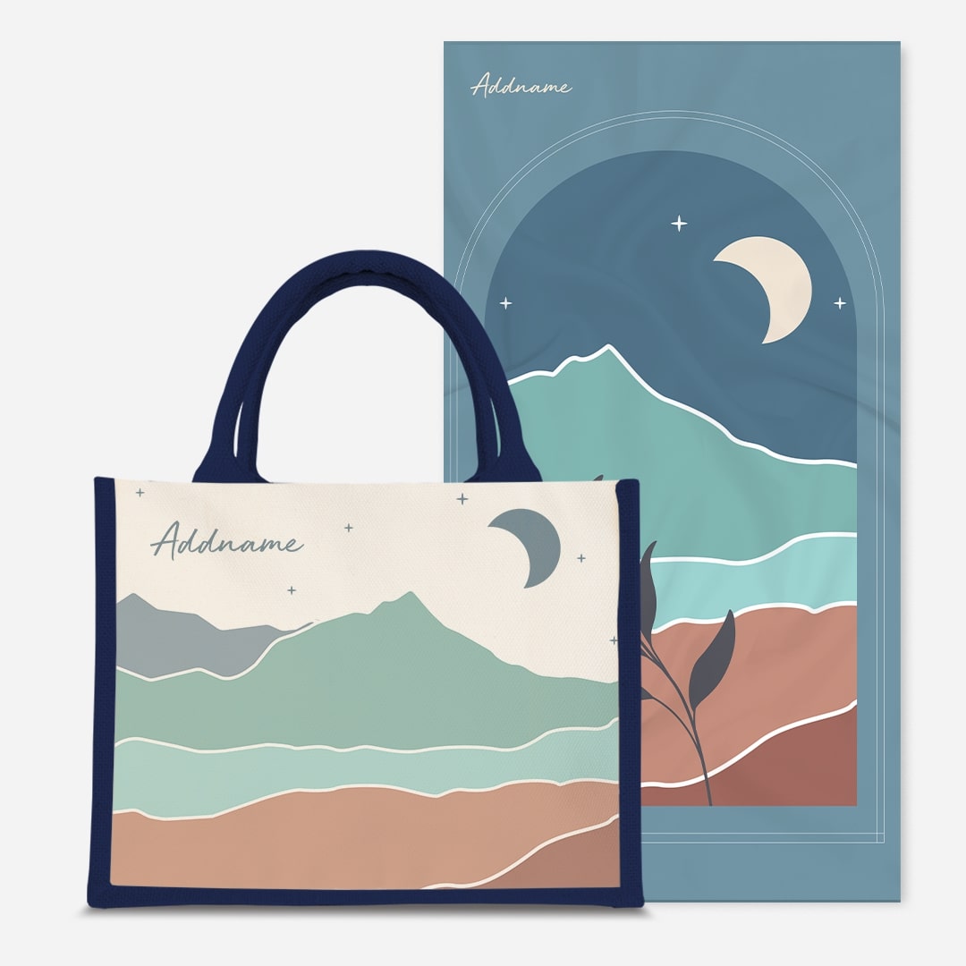 Kaira Series Prayer Mat with Half Lining Small Jute Bag-Azraq