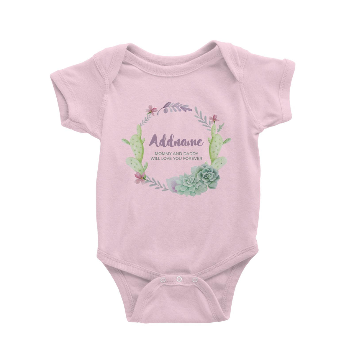 Succulent Wreath Personalizable with Name and Text Baby Romper