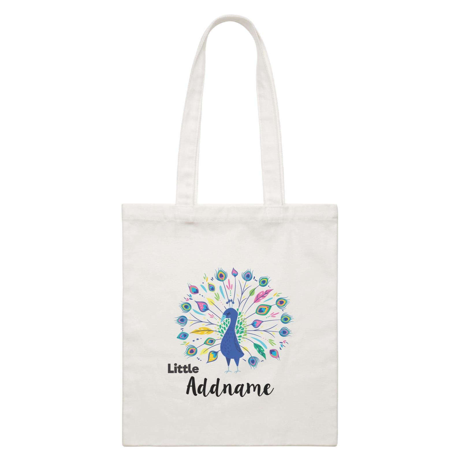Deepavali Colourful Sweet Little Peacock Addname White Canvas Bag