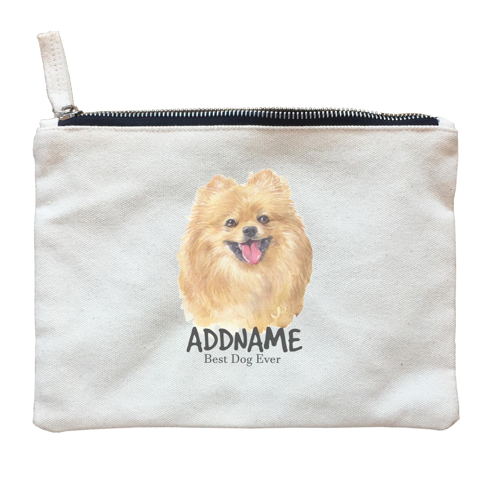 Watercolor Dog Pomeranian Happy Best Dog Ever Addname Zipper Pouch