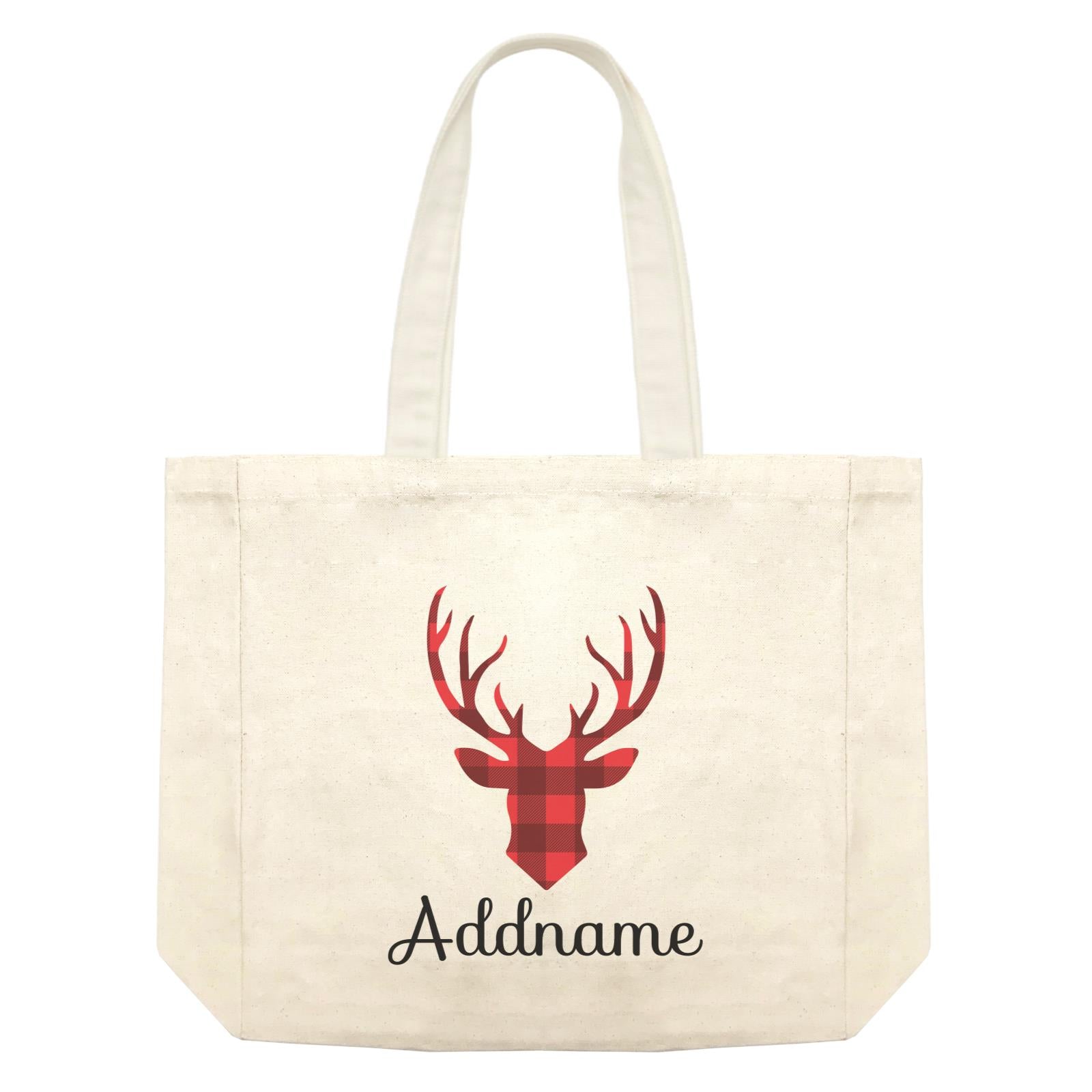 Christmas SeriesReindeer Silhouette Check Pattern Shopping Bag