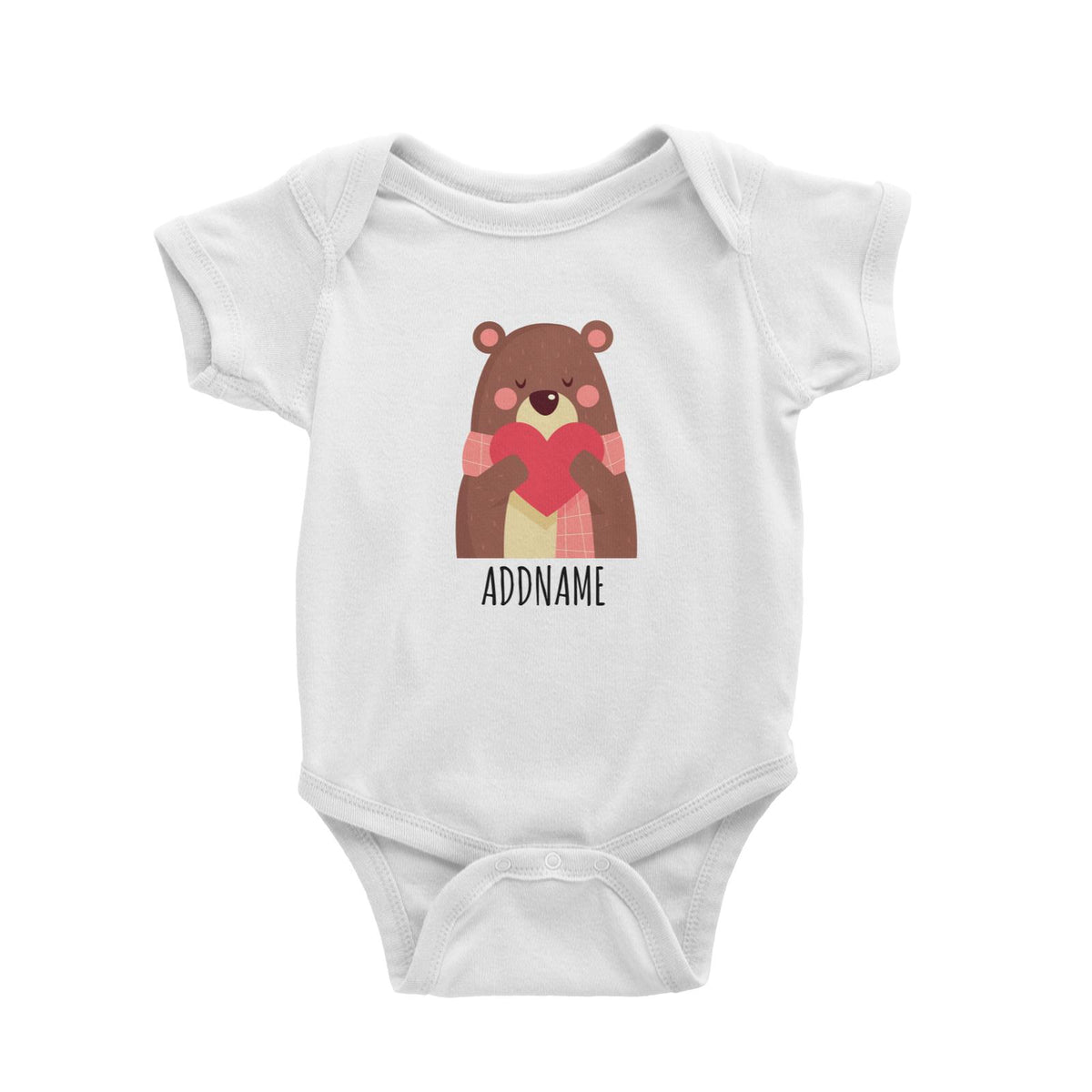 Brown Bear Huggin Heart White White Baby Romper