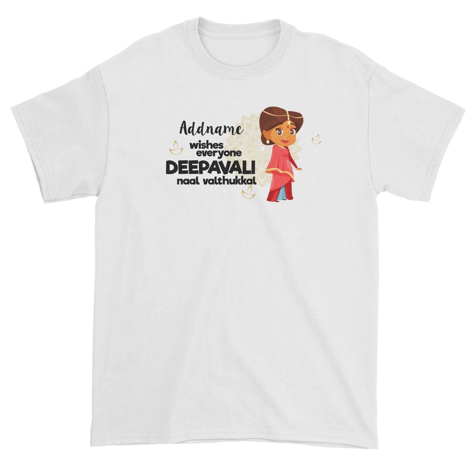 Cute Woman Wishes Everyone Deepavali Addname Unisex T-Shirt