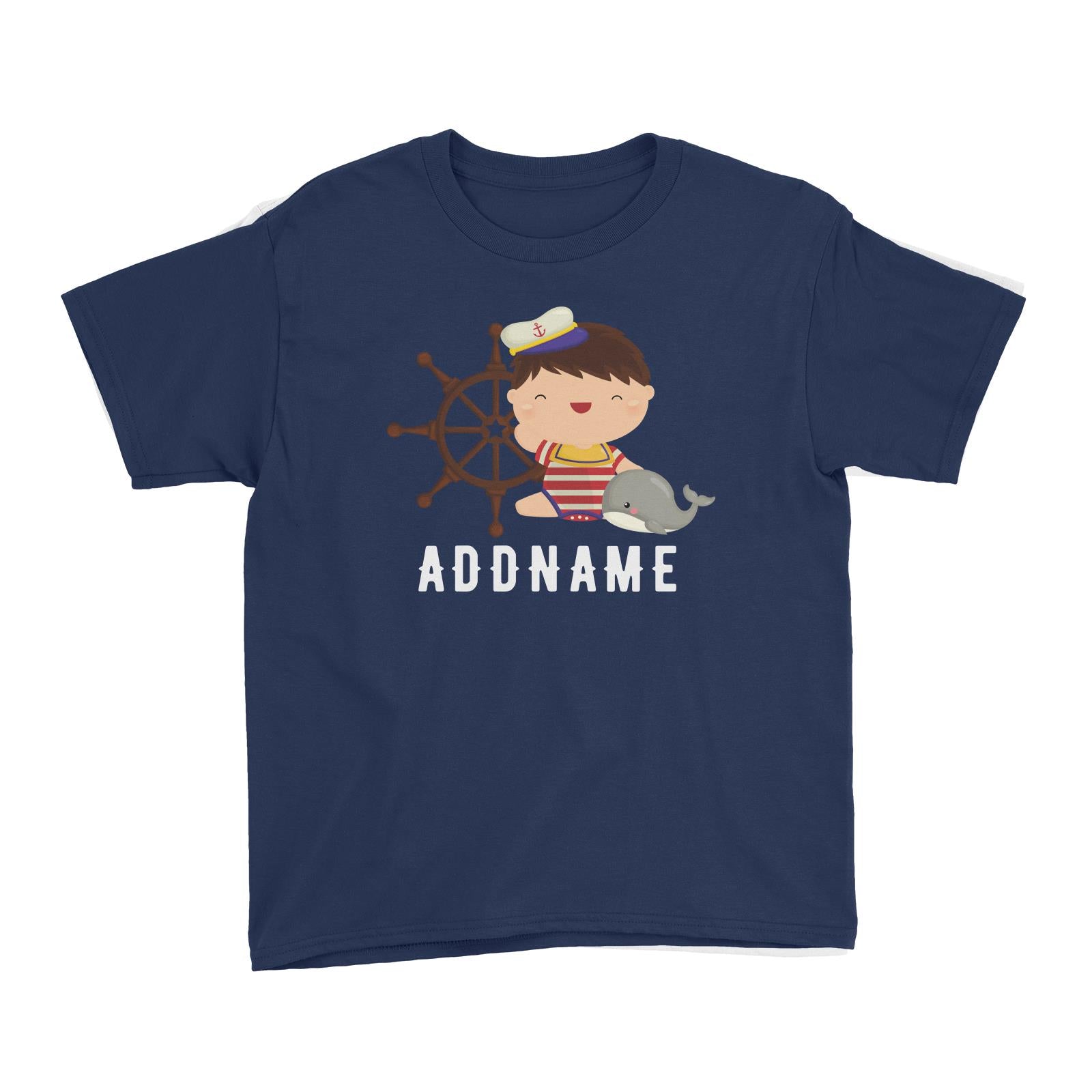 Birthday Sailor Baby Boy Ship With Wheel Addname Kid's T-Shirt