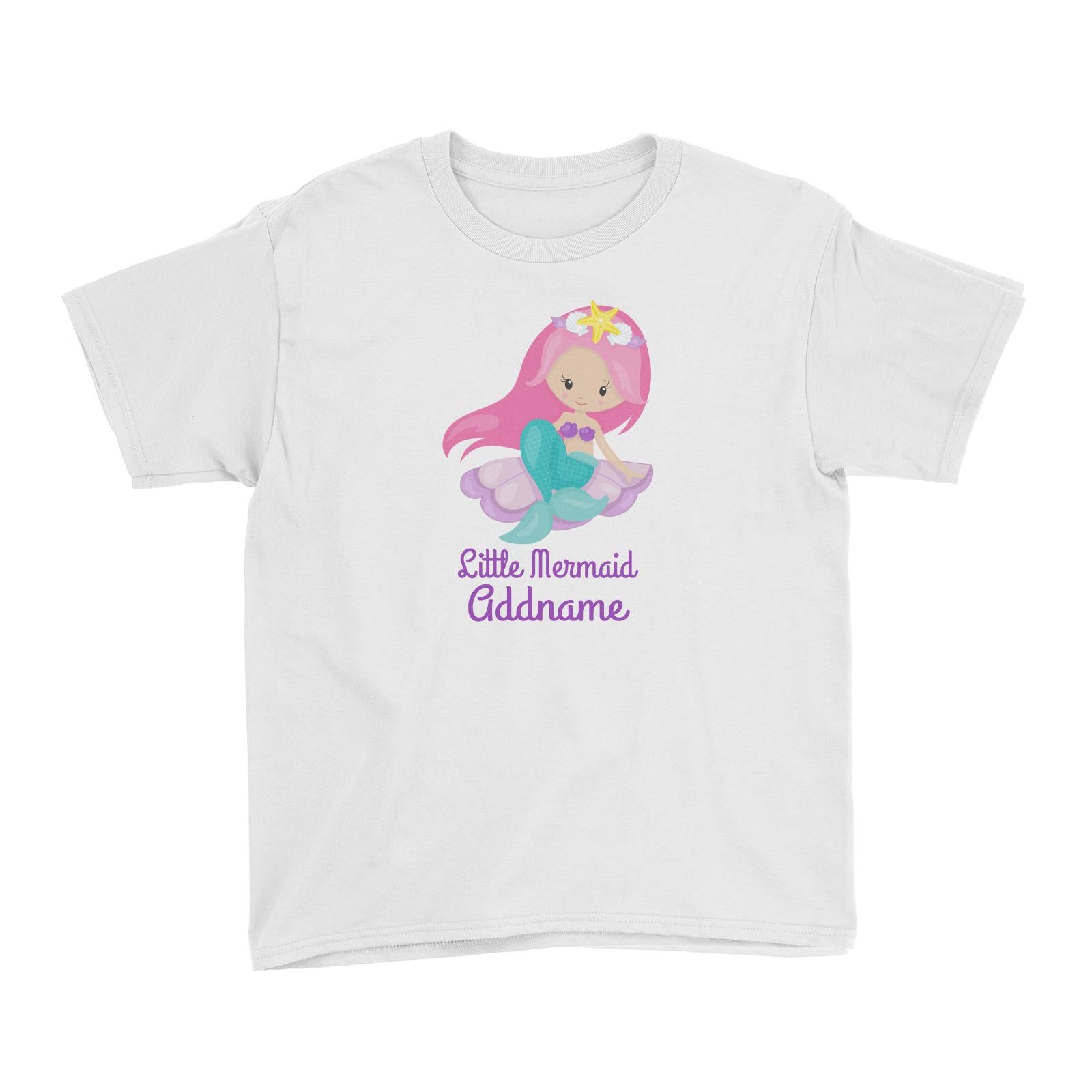 Little Mermaid Sitting Down on Big Seashell Addname Kid's T-Shirt