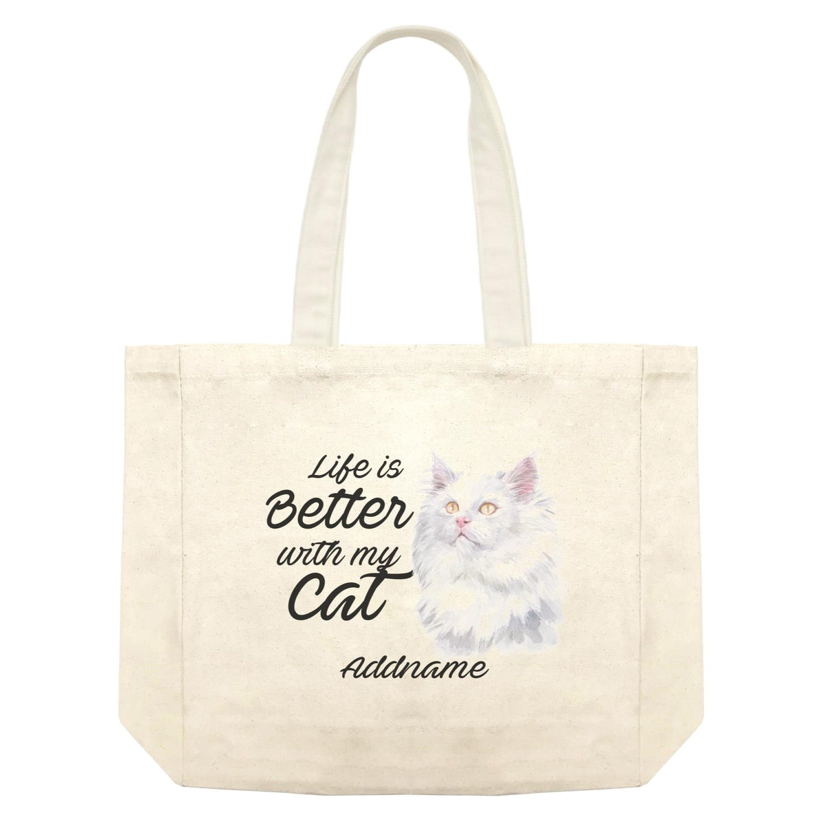 Watercolor Life is Better With My Cat Deutsch Langhaar Katzen Addname Shopping Bag