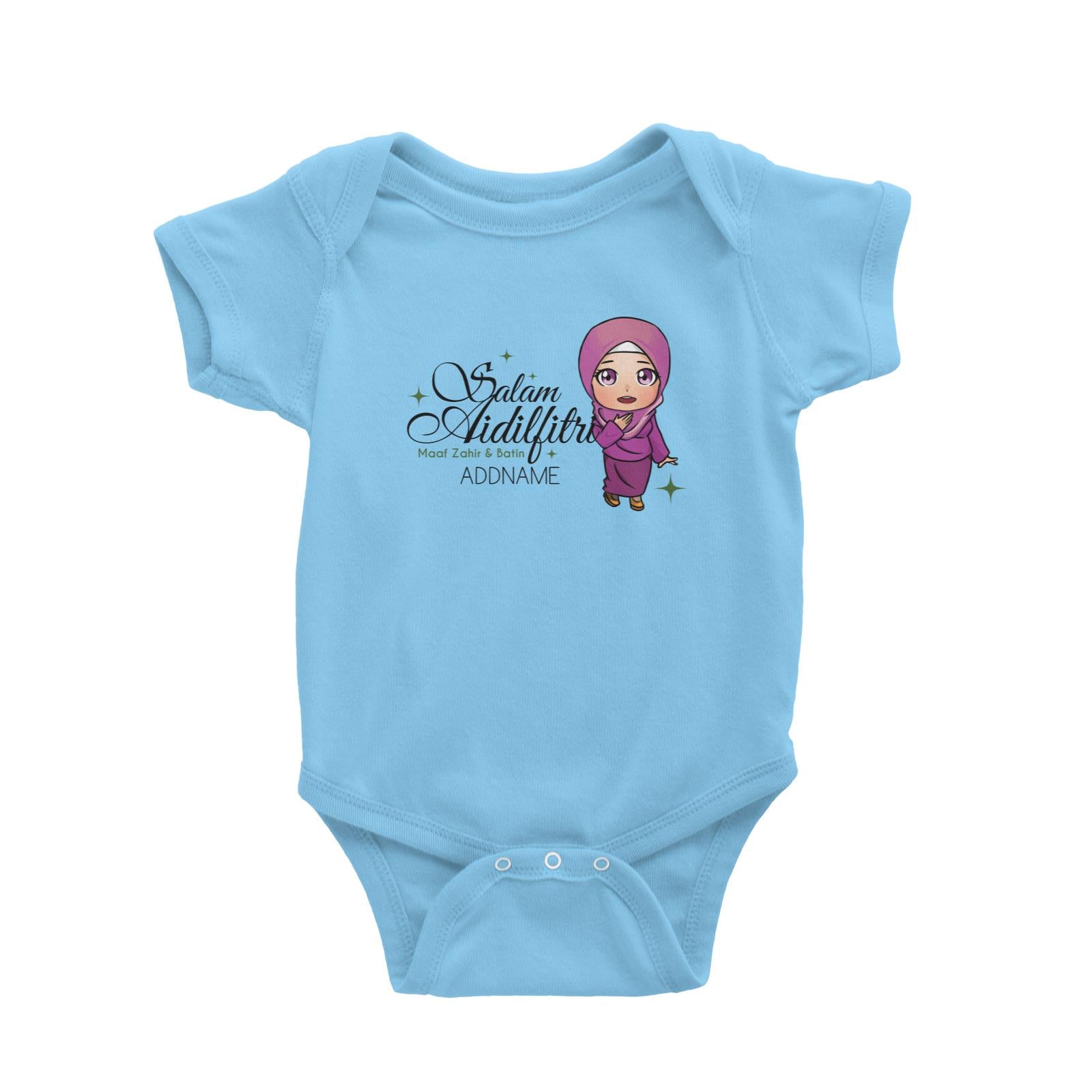 Raya Chibi Wishes Woman Addname Wishes Everyone Salam Aidilfitri Maaf Zahir & Batin Baby Rompers