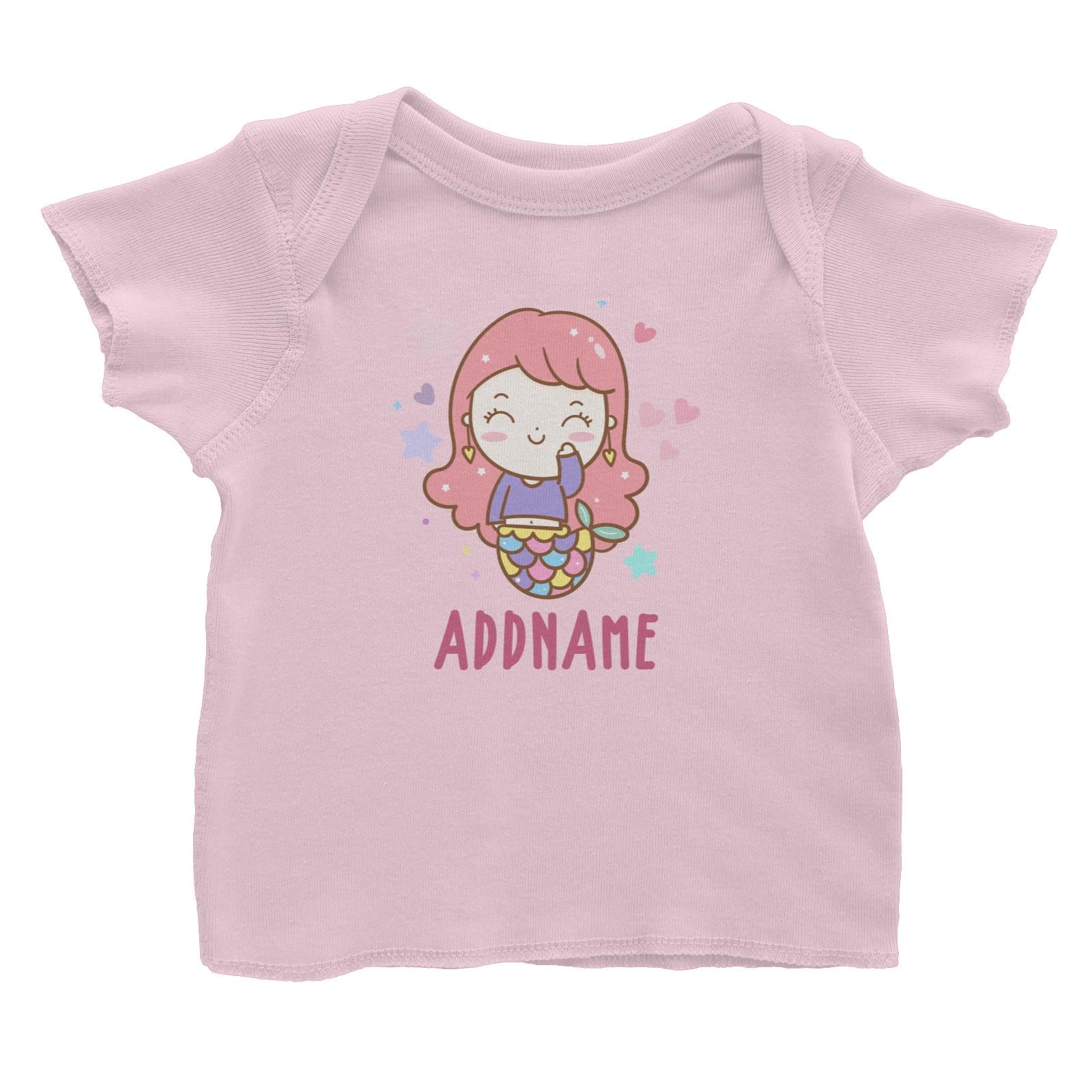 Unicorn And Princess Series Cute Happy Waving Mermaid Girl Addname Baby T-Shirt