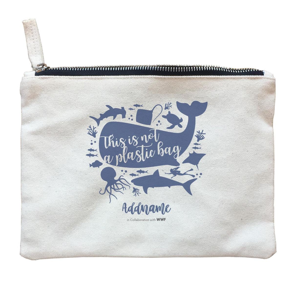 This is Not A Plastic Bag with Sea Animals Silhouette Addname Zipper Pouch