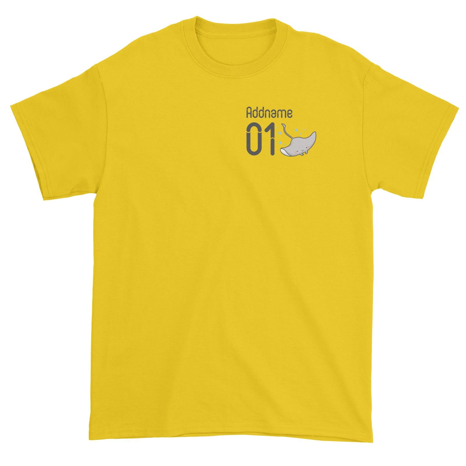 Pocket Name and Number Cute Hand Drawn Style Stingray Unisex T-Shirt