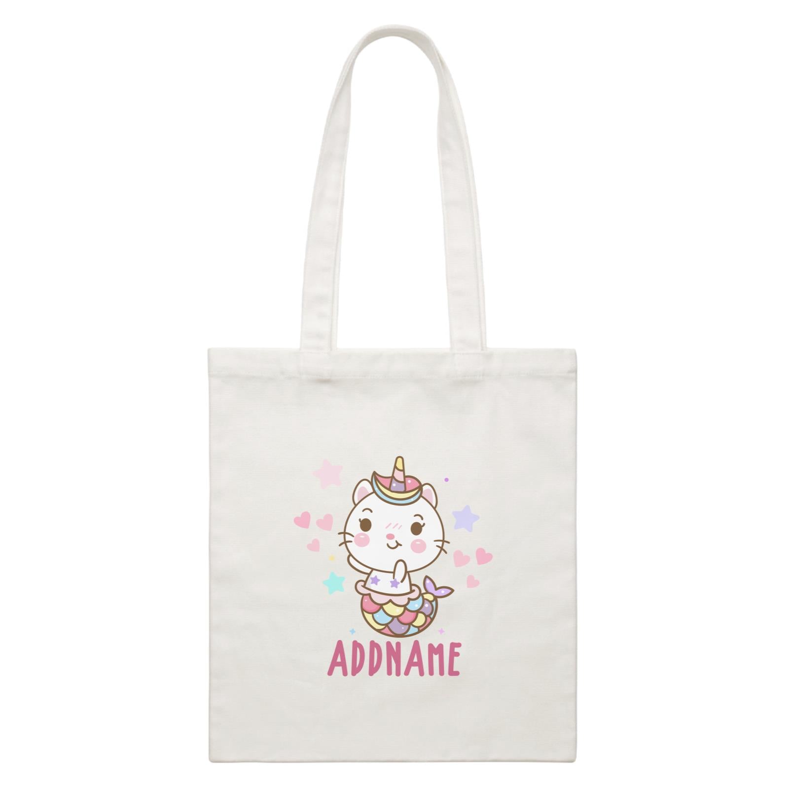 Unicorn And Princess Series Cute Shy Cat Mermaid Addname White Canvas Bag