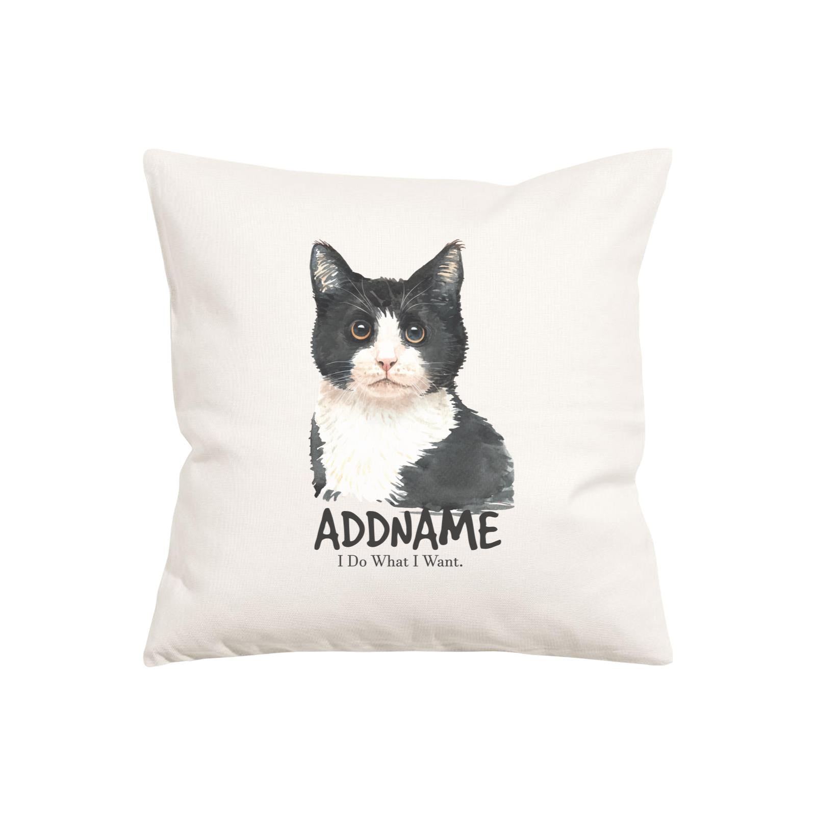 Watercolor Cat Series Black & White I Do What I Want Addname Pillow Cushion