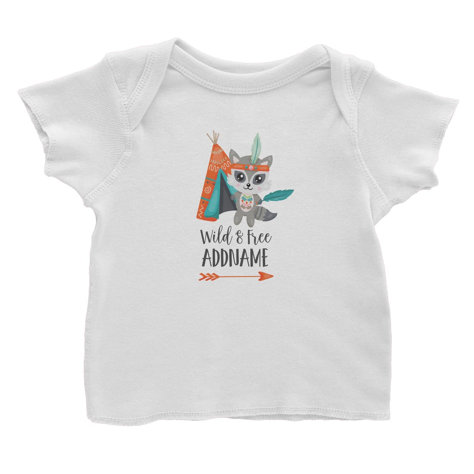 Cute Tribe Animals Raccoon Wild & Free Addname Baby T-Shirt