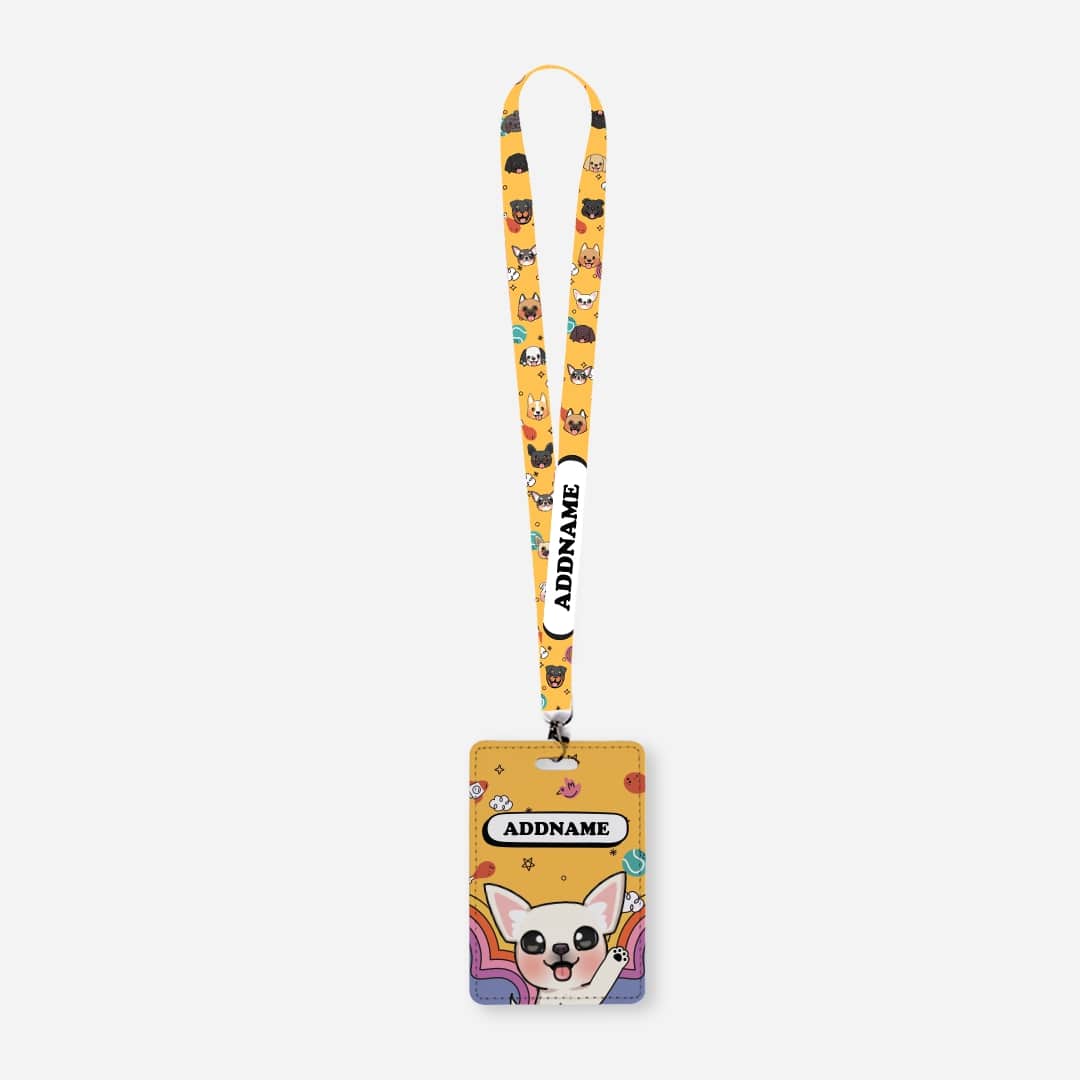 Paw Print Series Lanyard with Cardholder - White Chihuahua