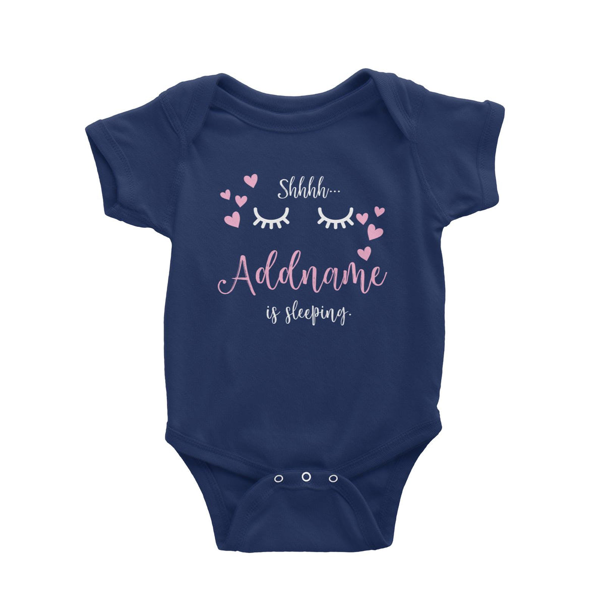 Shhh Addname is Sleeping with Hearts Baby Romper