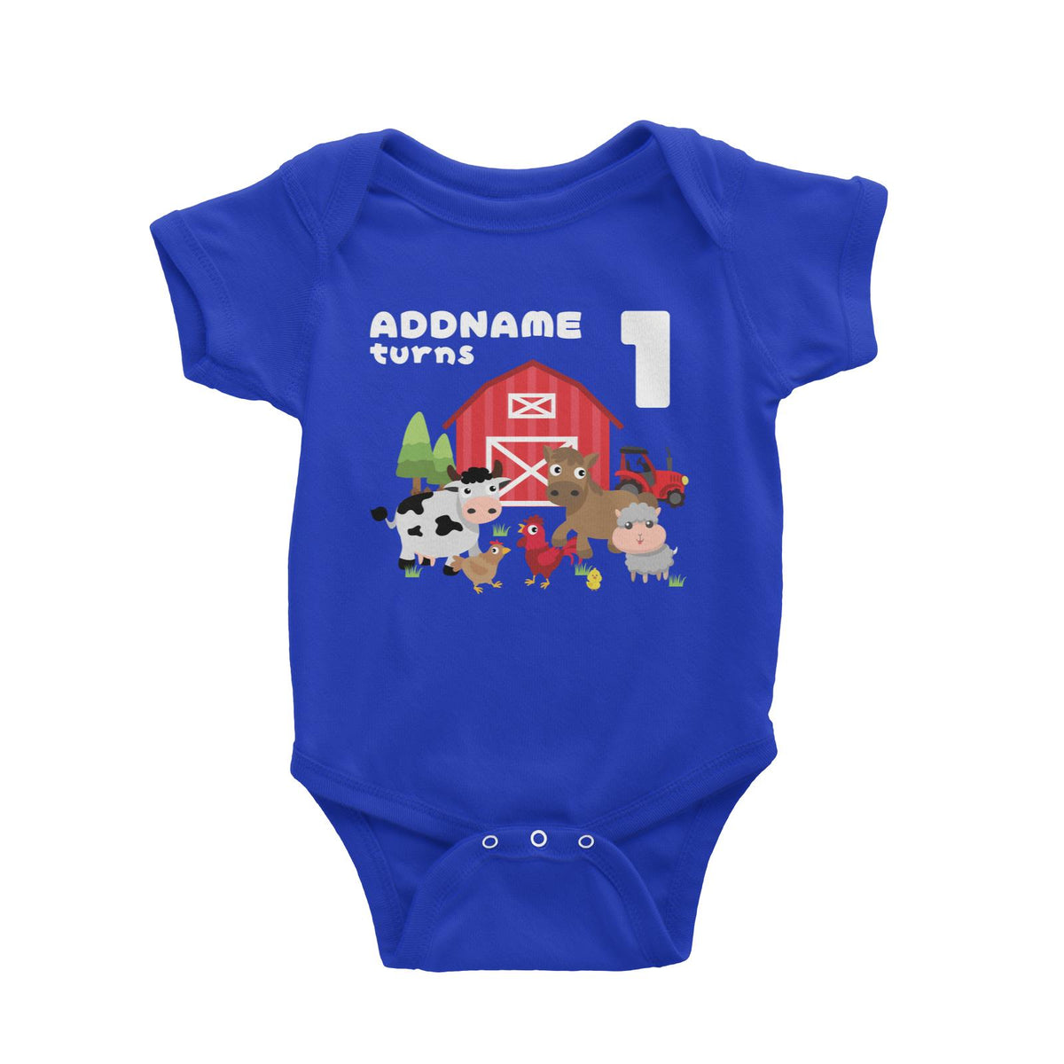 Farm Animals Birthday Theme Personalizable with Name and Number Baby Romper
