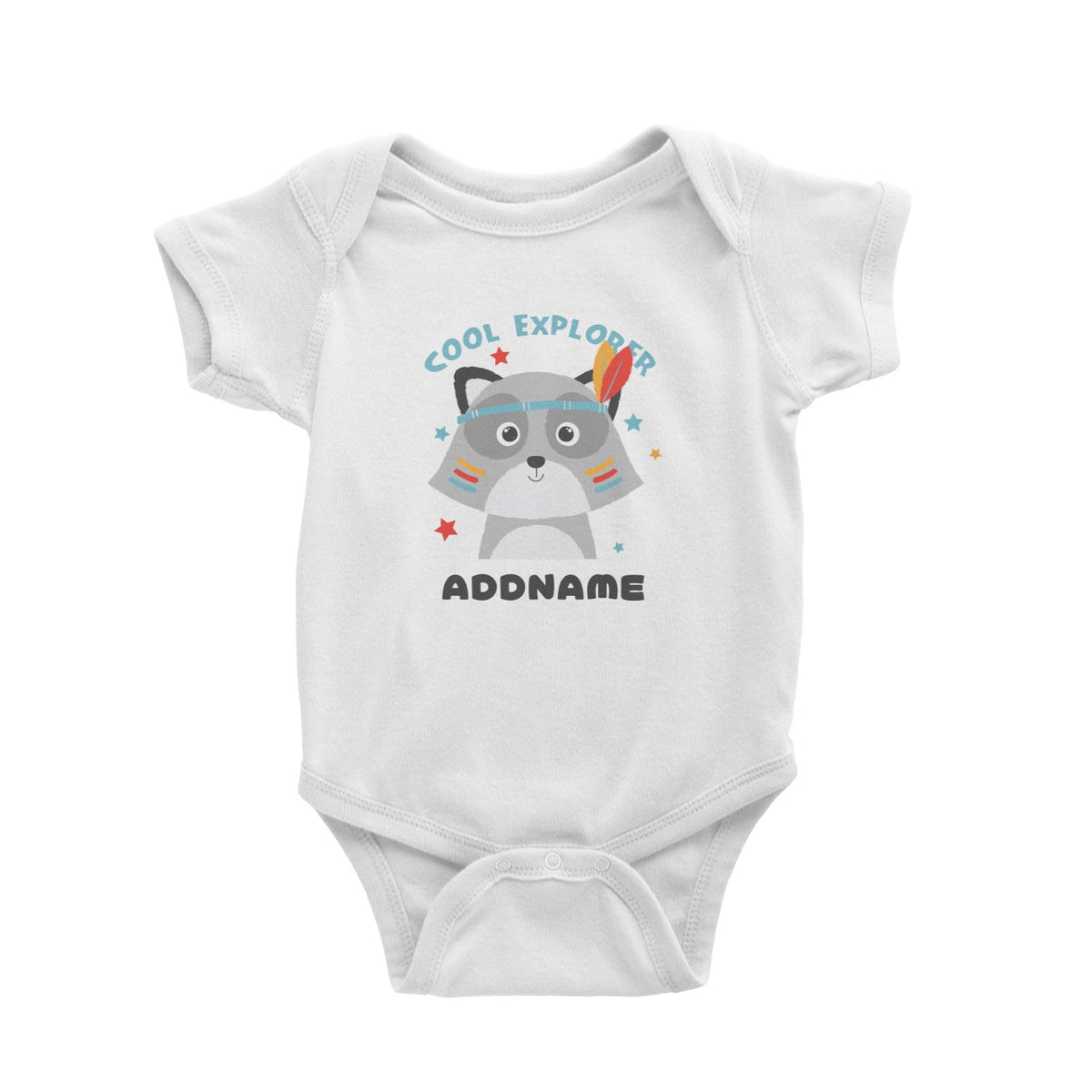 Cool Explorer Racoon Addname White Baby Romper