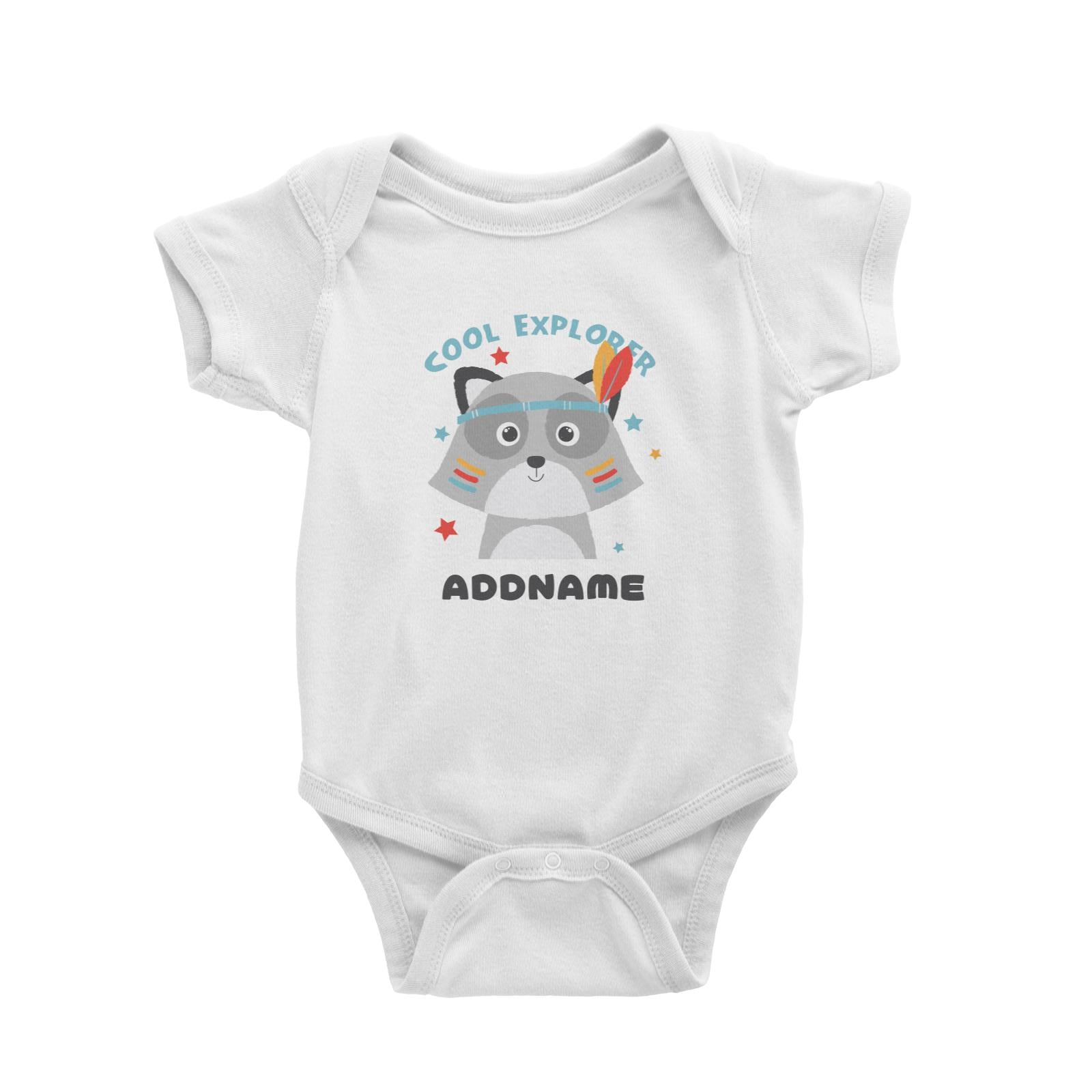 Cool Explorer Racoon Addname White Baby Romper