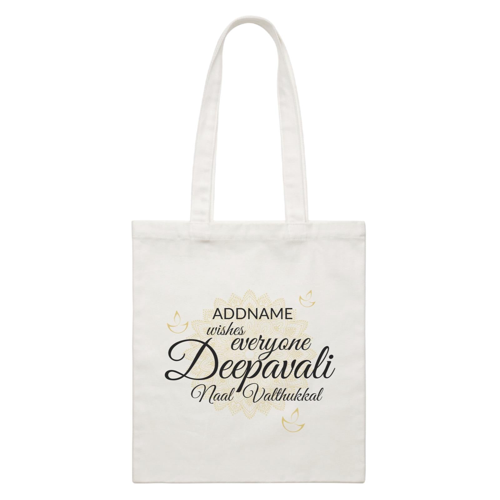 Addname Wishes Everyone Deepavali with Mandala White Canvas Bag