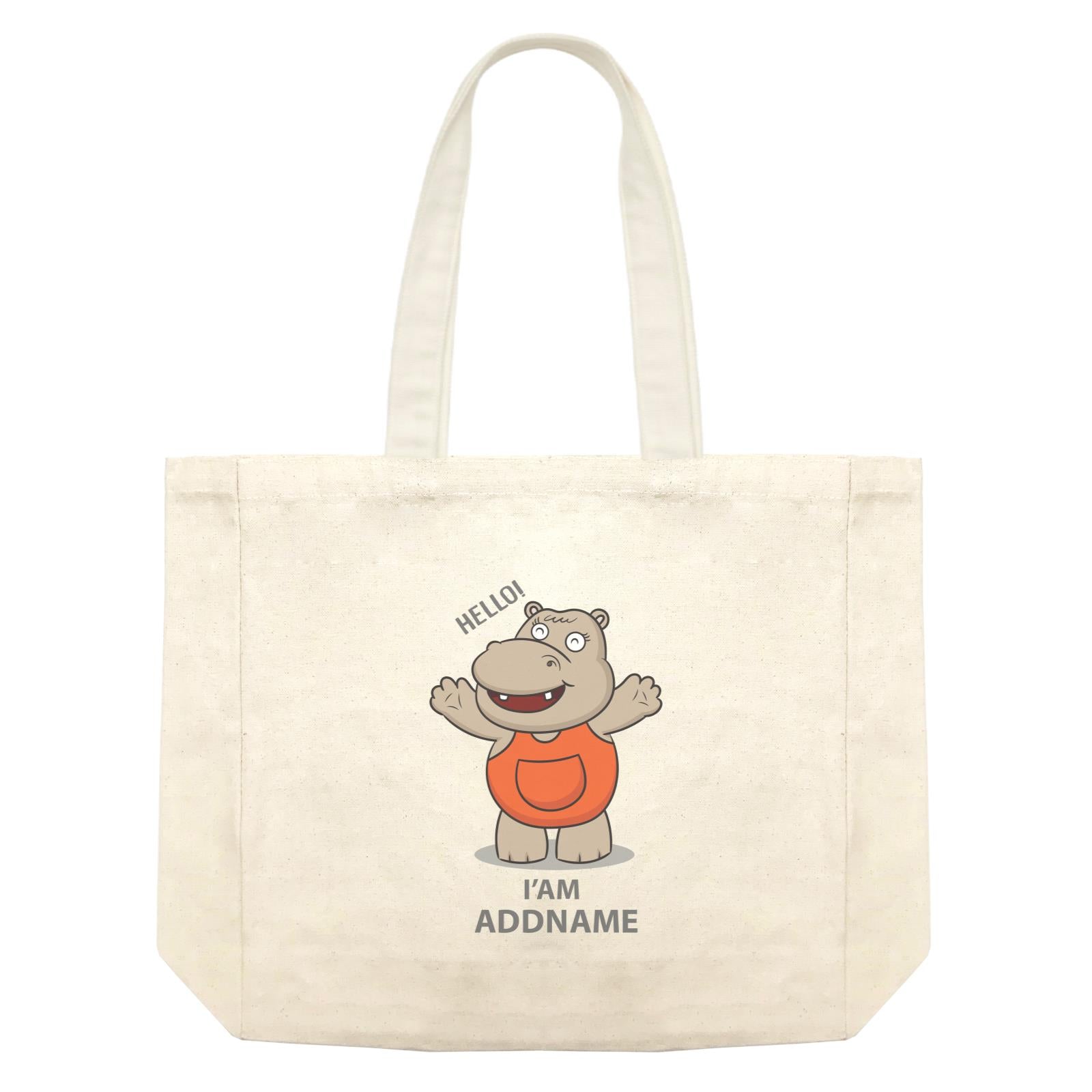 Cool Cute Animals Hippo Hello I'Am Addname Shopping Bag
