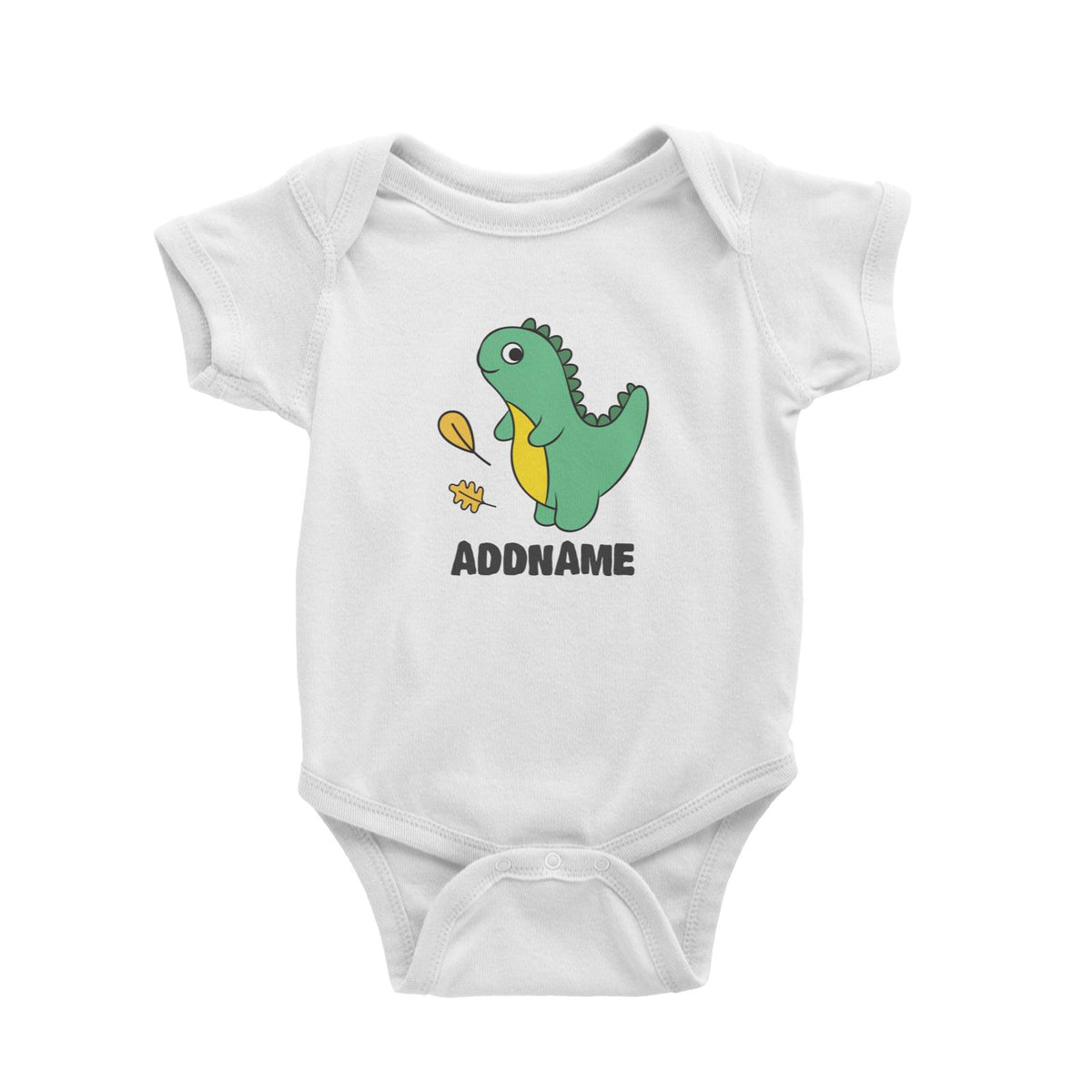 Super Cute Dinosaur With Yellow Leaves Baby Romper