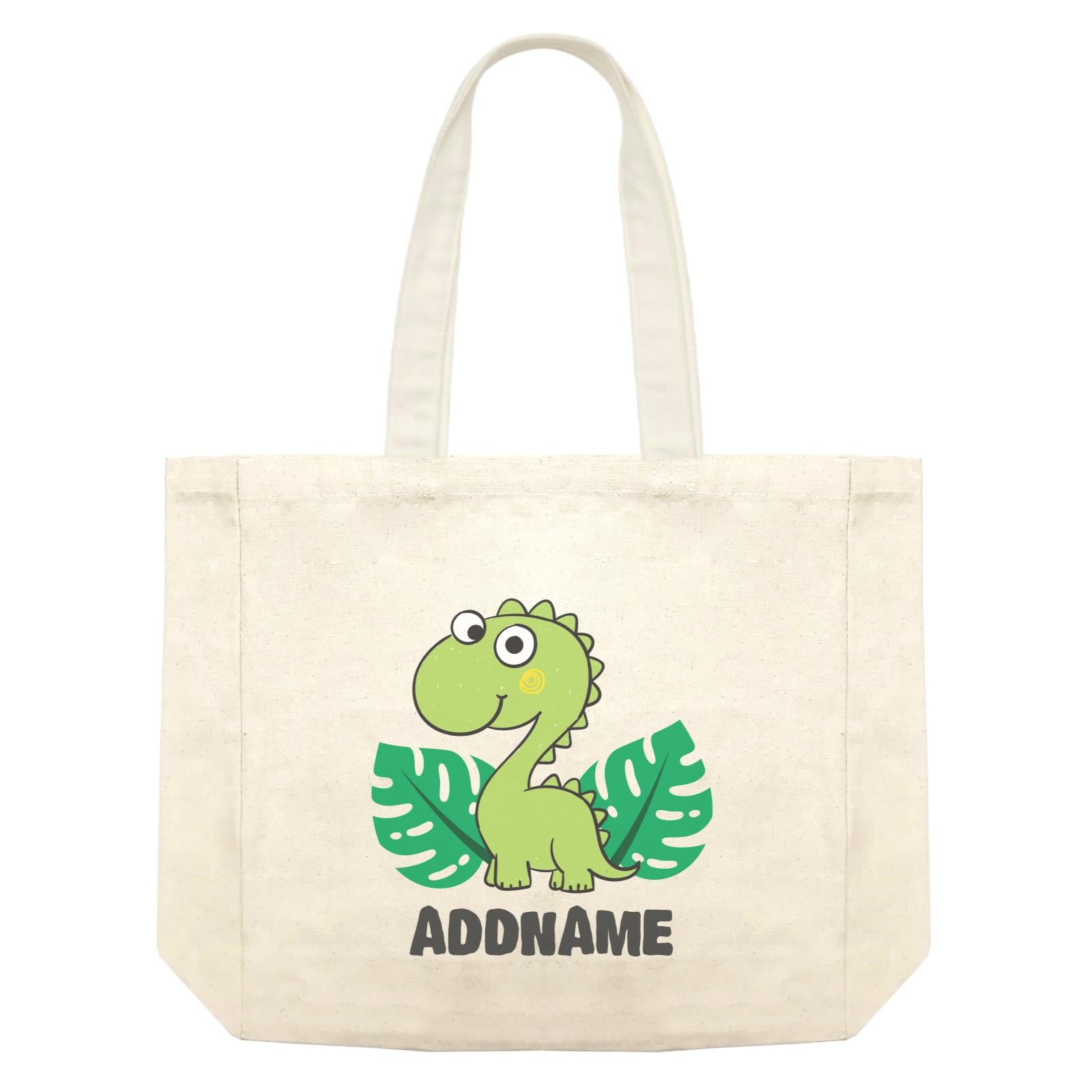 Super Cute Dinosaur With Green Leaves Shopping Bag