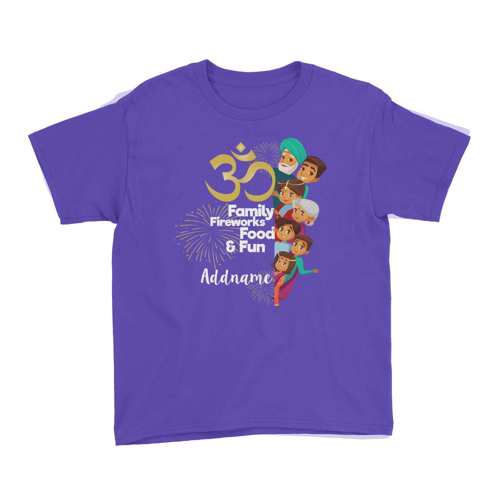 Cute Family OM Family Fireworks Food and Fun Addname Kid's T-Shirt