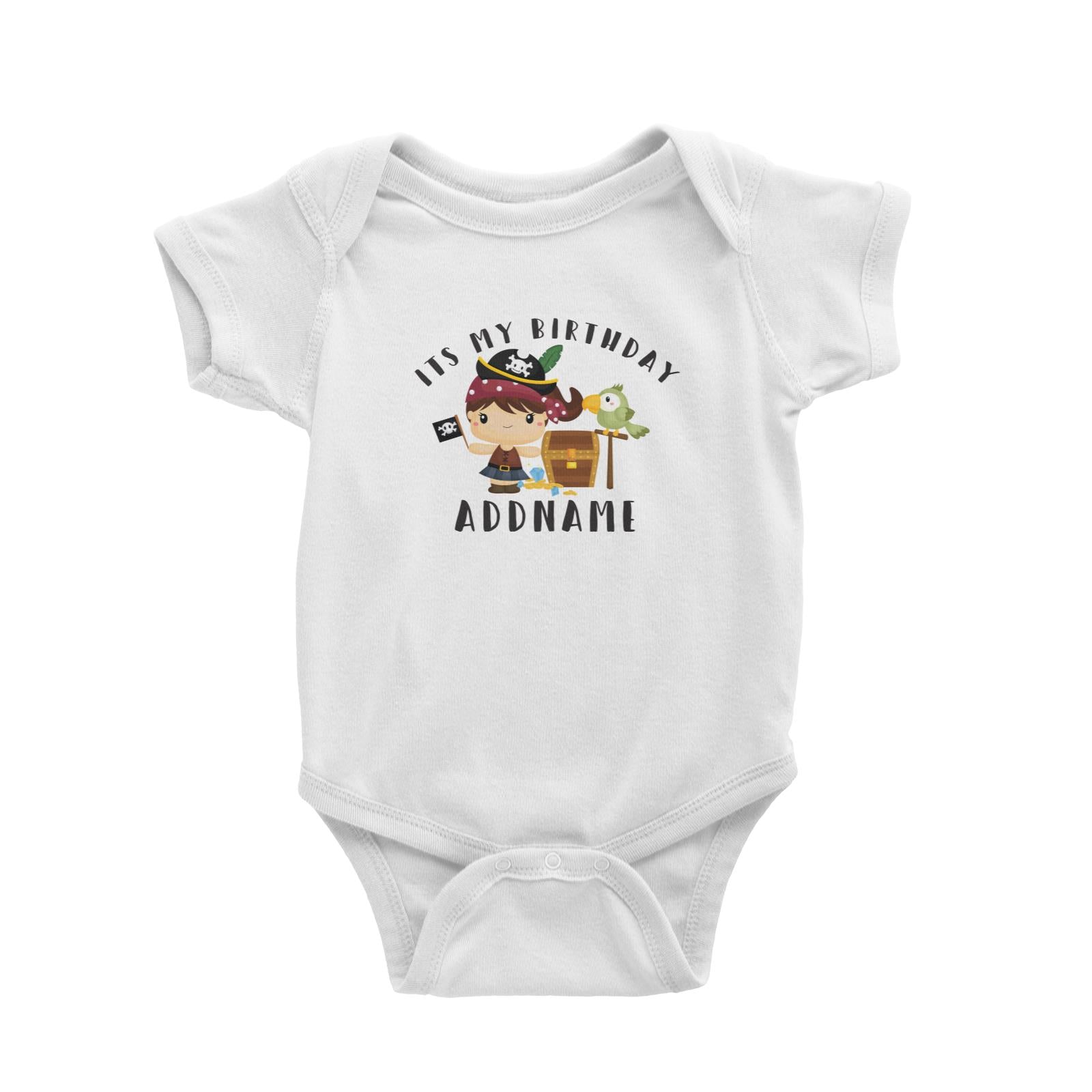 Birthday Pirate Happy Girl Captain With Treasure Chest Its My Birthday Addname Baby Romper