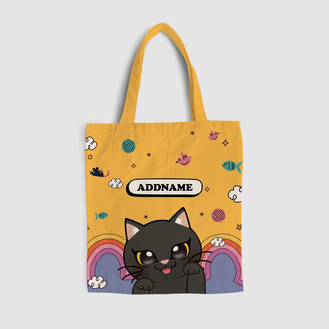Paw Print Series Full Print Tote Bag - Black Cat
