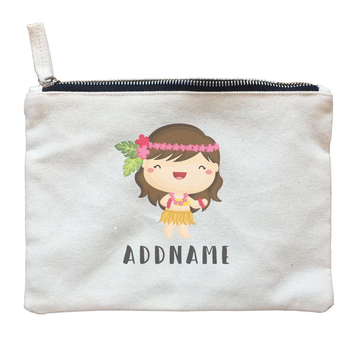 Birthday Hawaii Girl Wearing Hula Grass Dress Addname Zipper Pouch