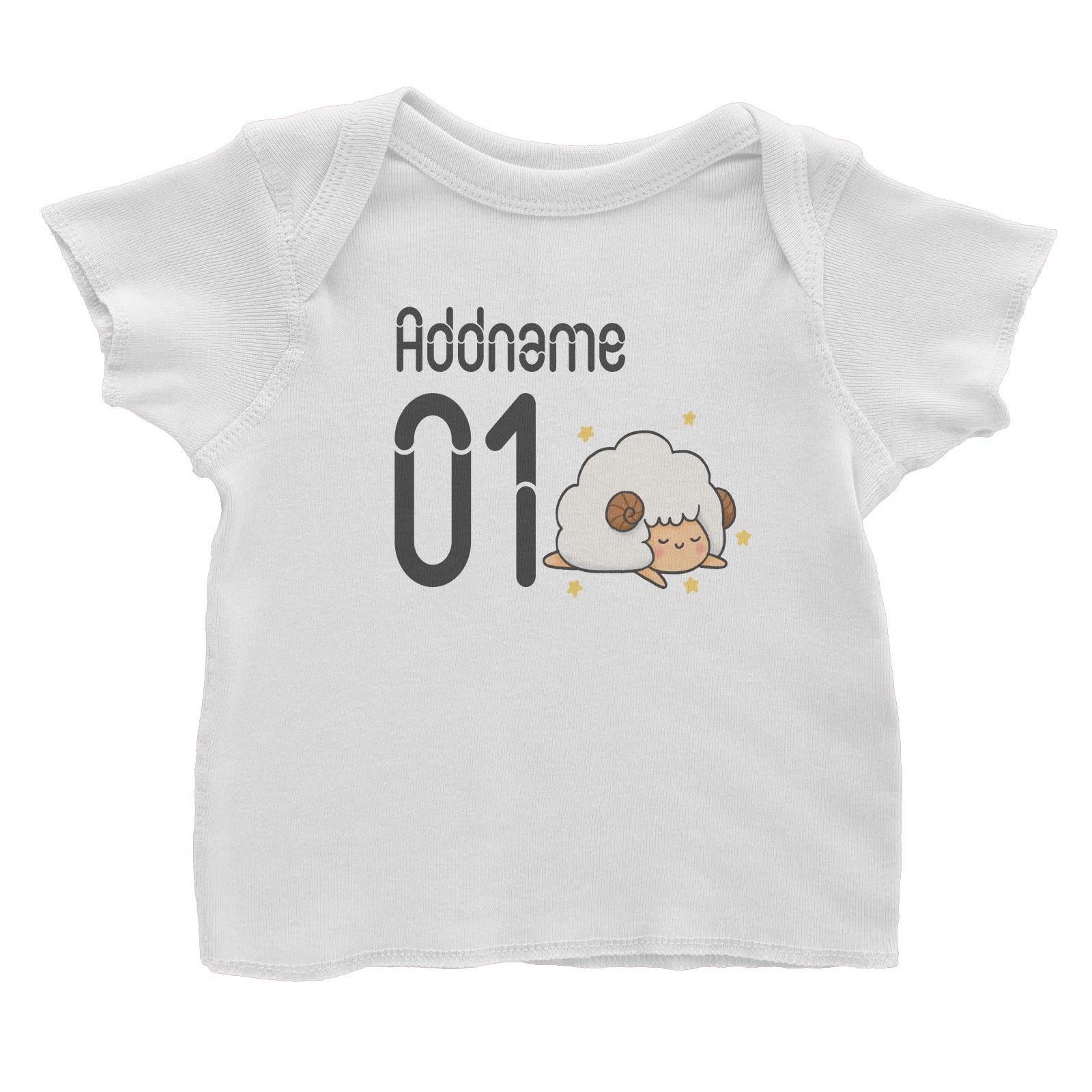 Name and Number Cute Hand Drawn Style Sheep Baby T-Shirt (FLASH DEAL)