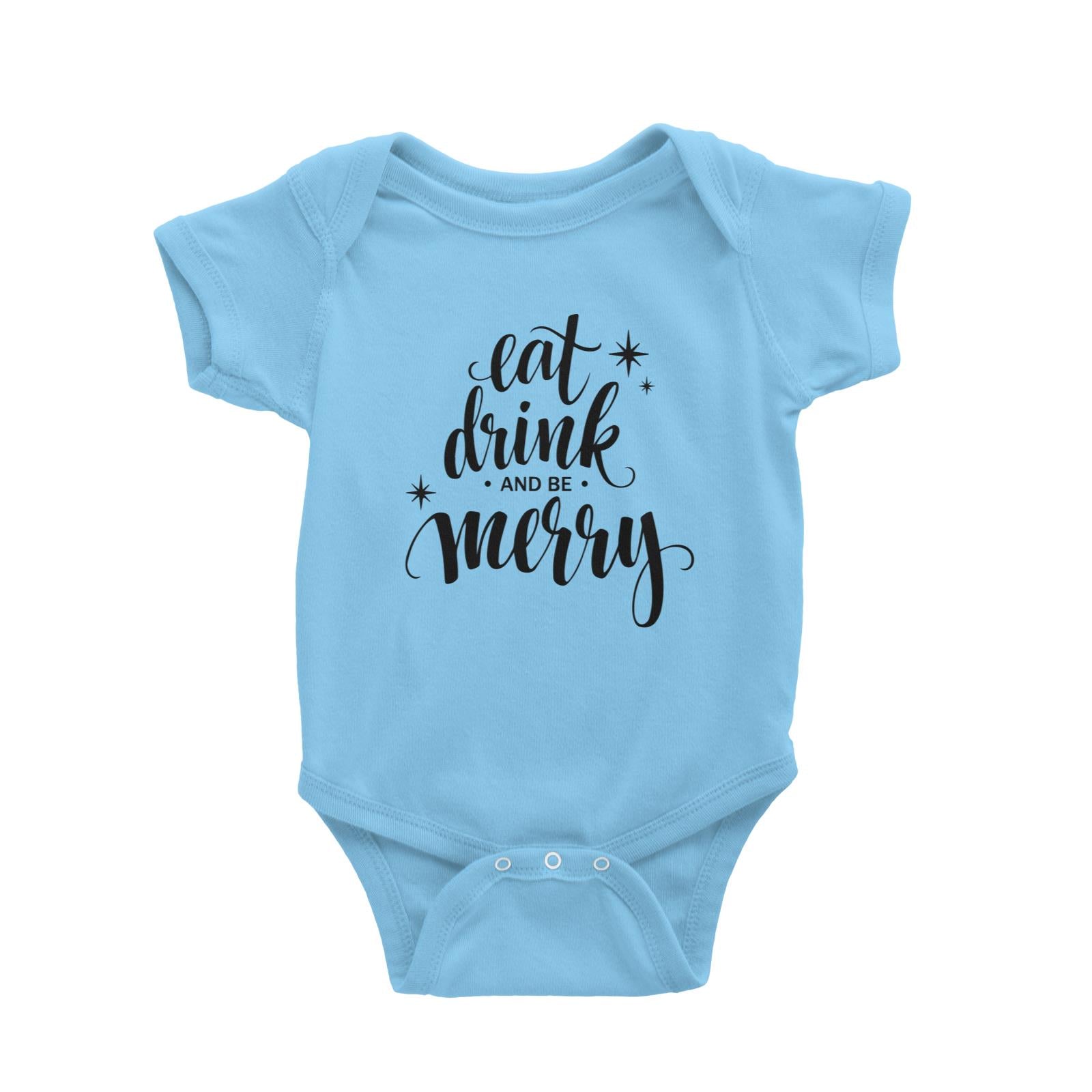 Eat Drink and Be Merry Baby Romper Christmas Lettering