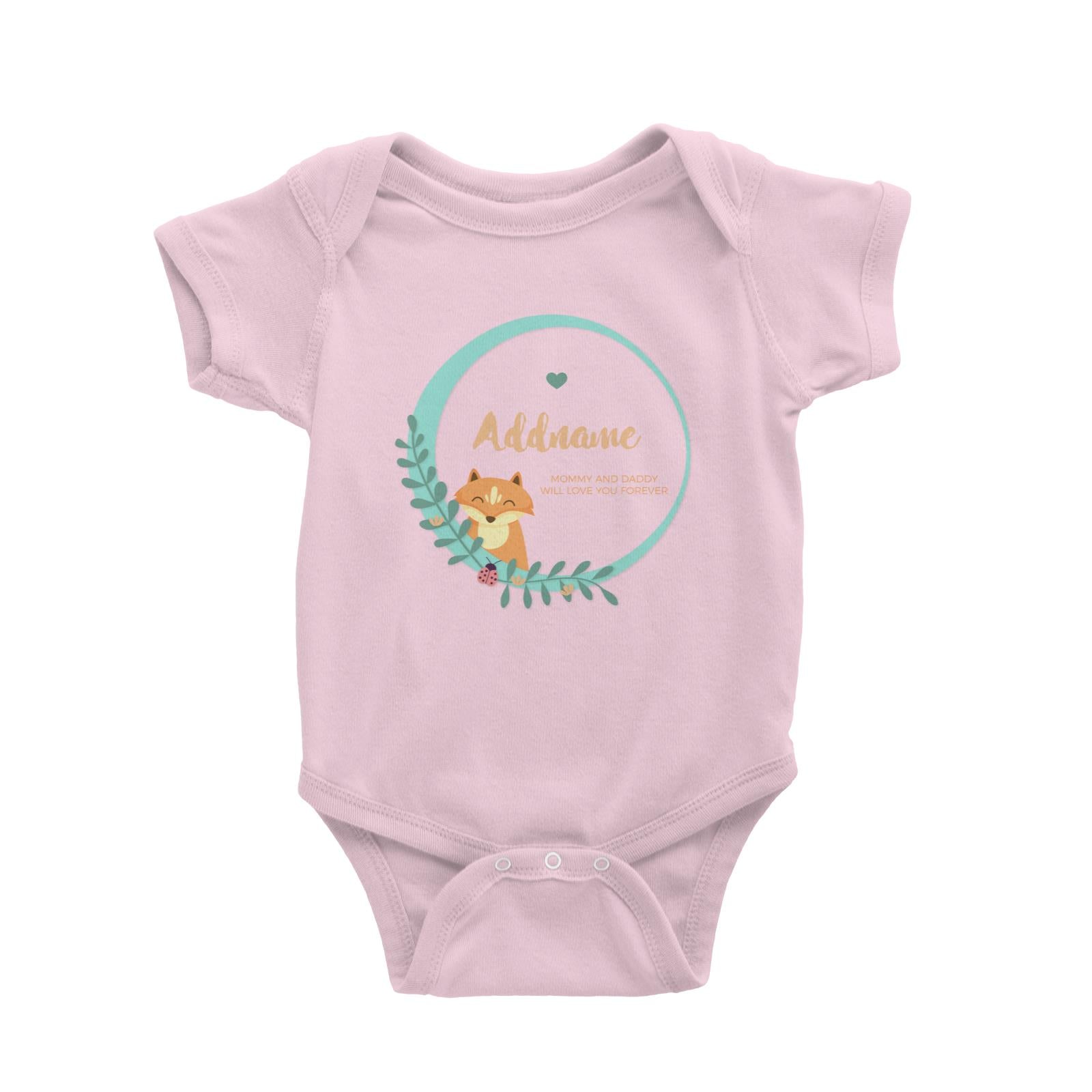 Cute Brown Fox in Turqoise Ring Personalizable with Name and Text Baby Romper
