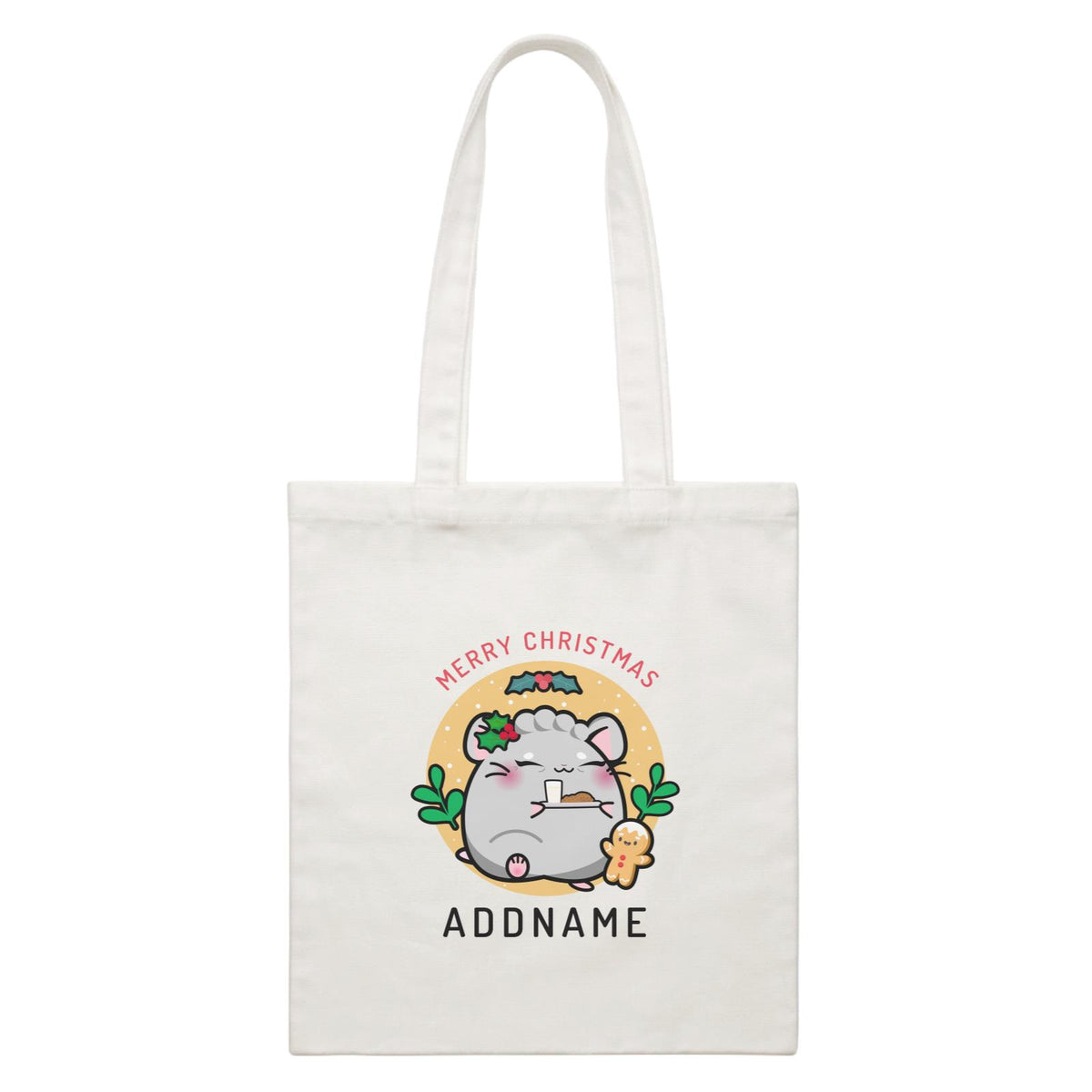 Merry Christmas Cute Santa Mistletoe Grandma Hamster White Canvas Bag
