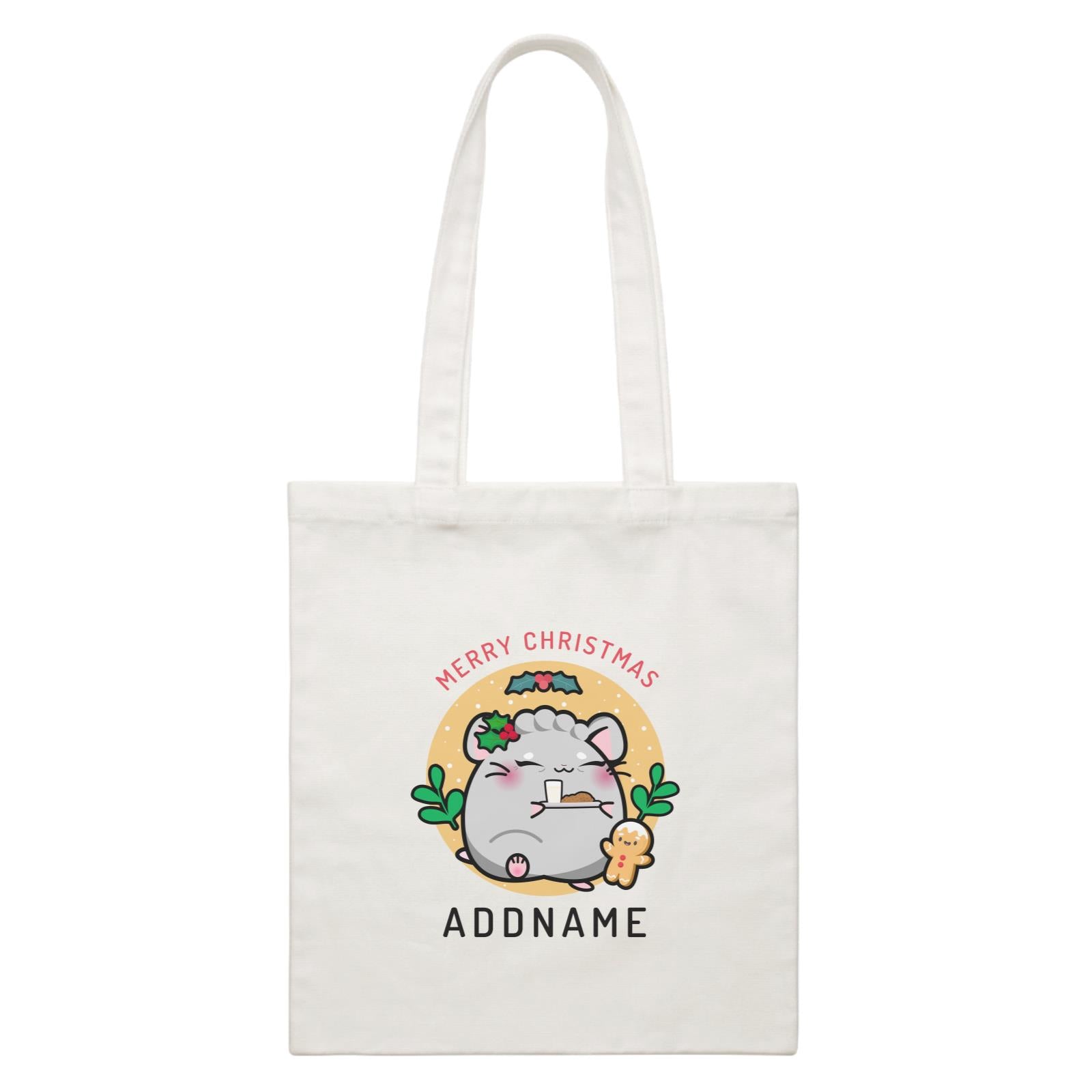 Merry Christmas Cute Santa Mistletoe Grandma Hamster White Canvas Bag