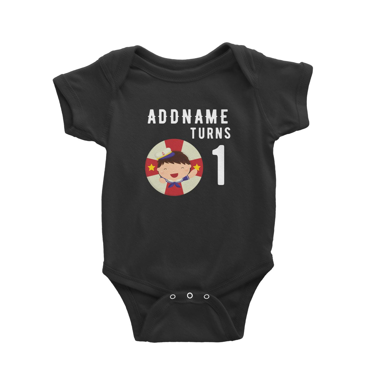 Birthday Sailor Baby Boy In Lifebuoy Addname Turns 1 Baby Romper