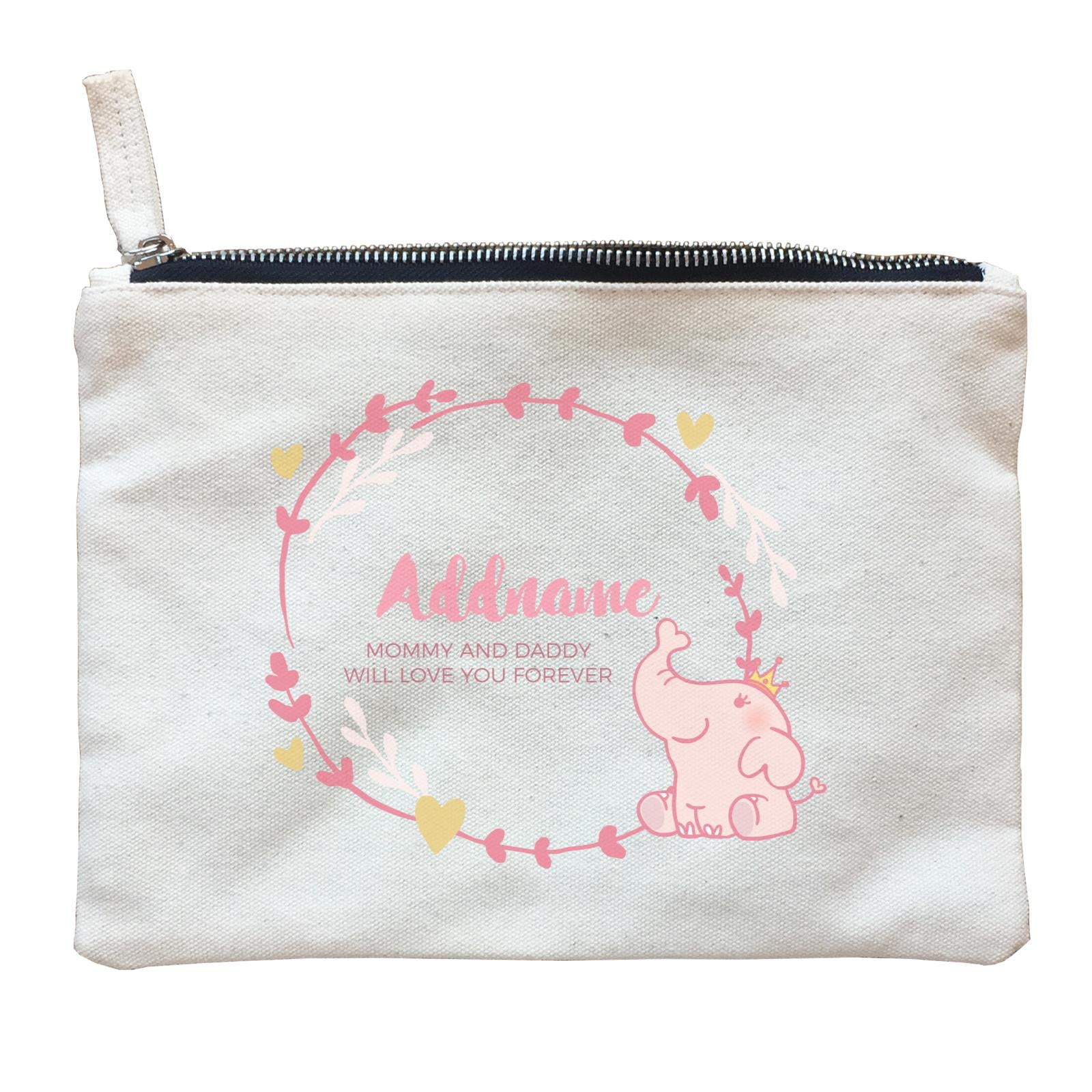 Cute Pink Elephant Princess Personalizable with Name and Text Zipper Pouch