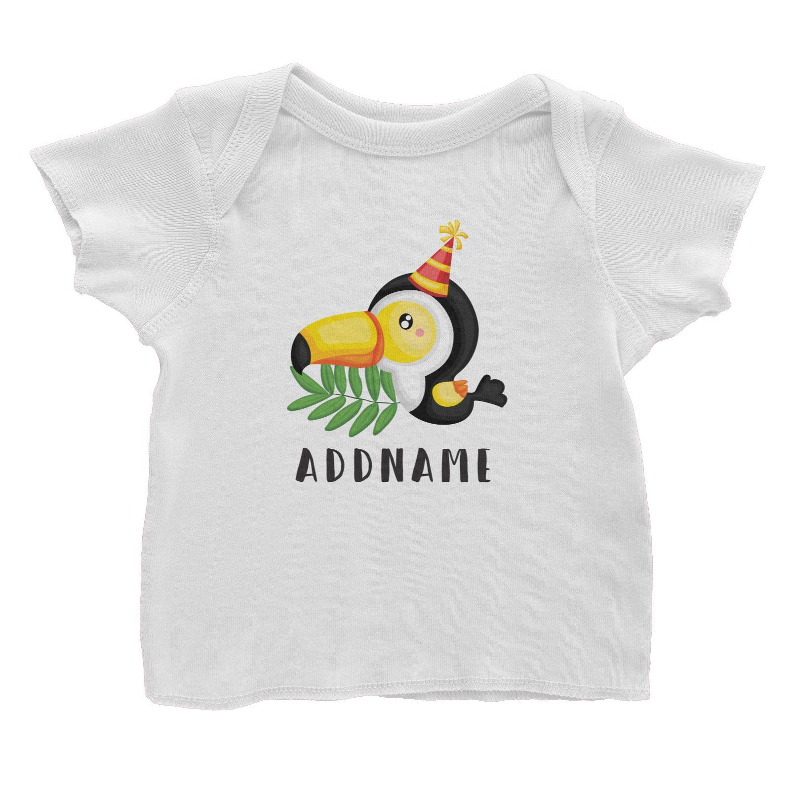 Birthday Safari Hornbill Wearing Party Hat Addname Baby T-Shirt